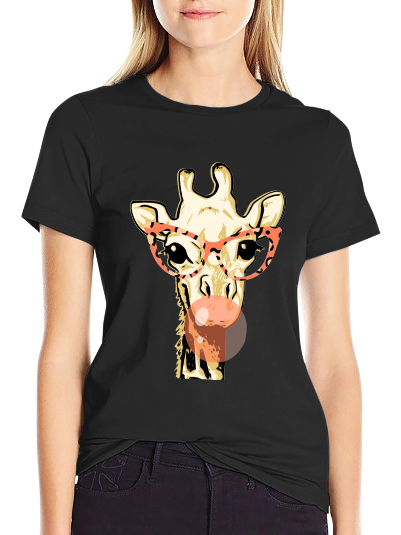 Black Giraffe with Glasses Graphic Tee - Stylish & Fun view 2