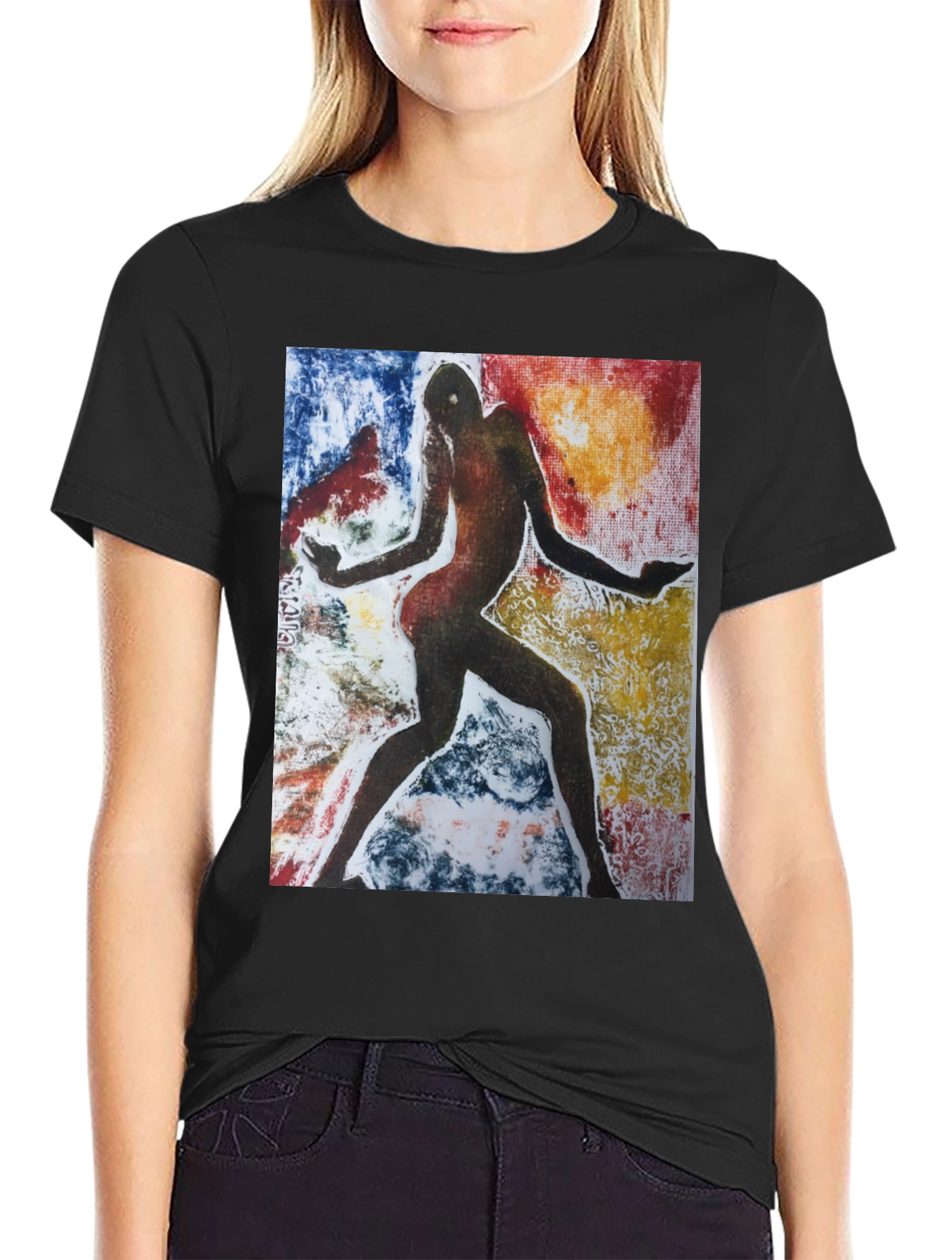 Black Abstract Figure Graphic Black Tee view 2