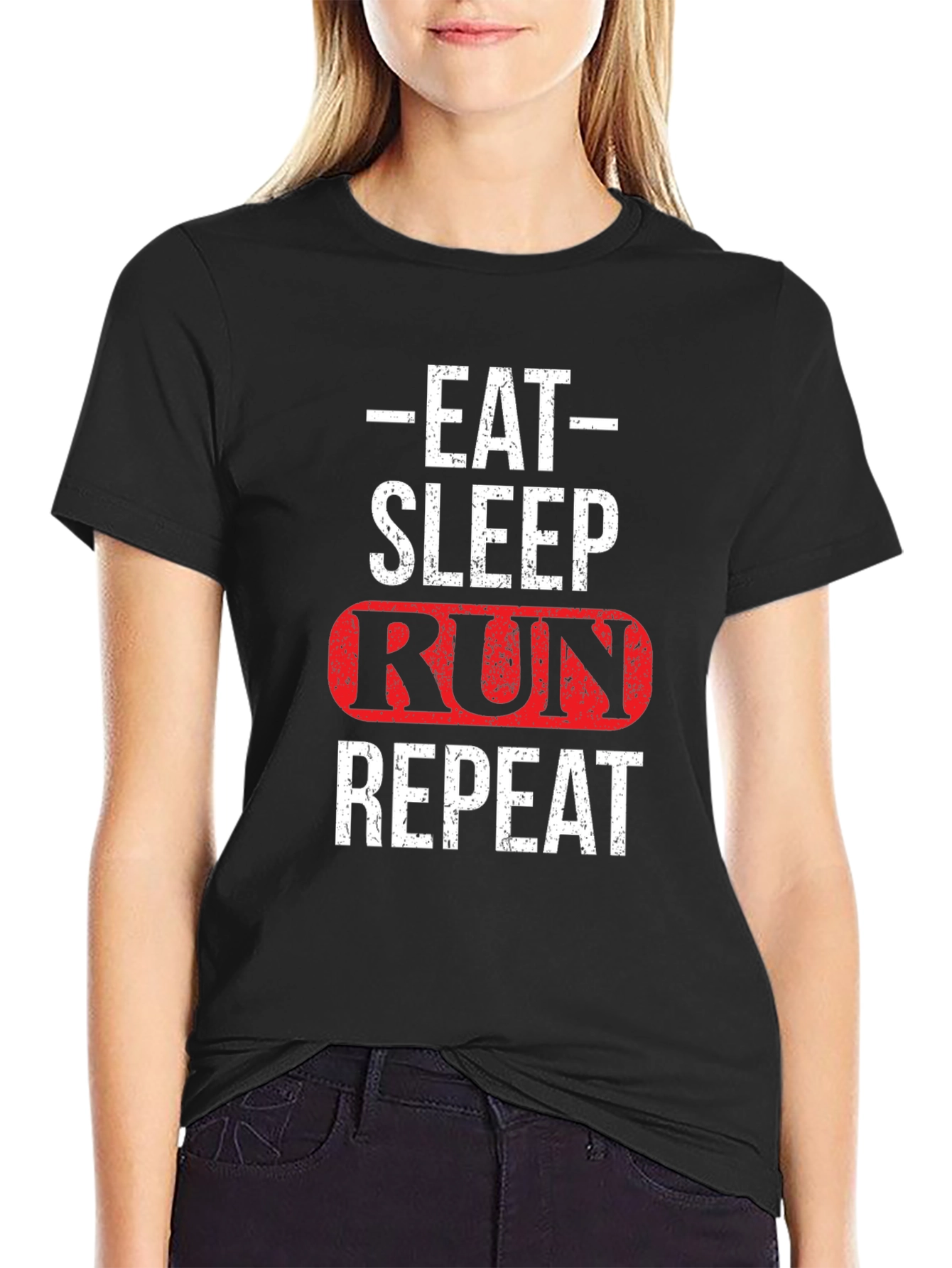 Black Eat Sleep Run Repeat Graphic Tee view 2