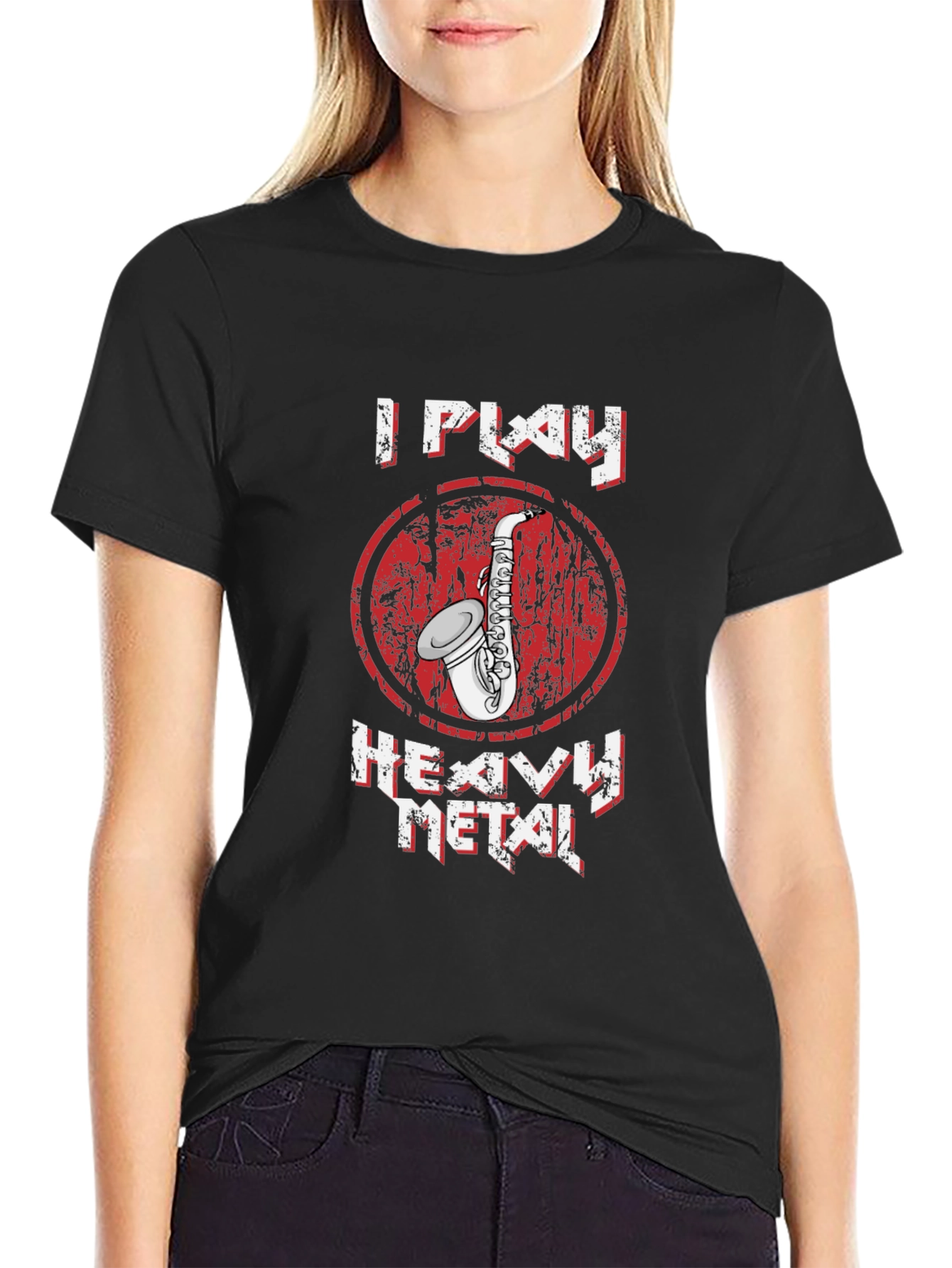 Black I Play Heavy Metal Saxophone Graphic T-Shirt view 2