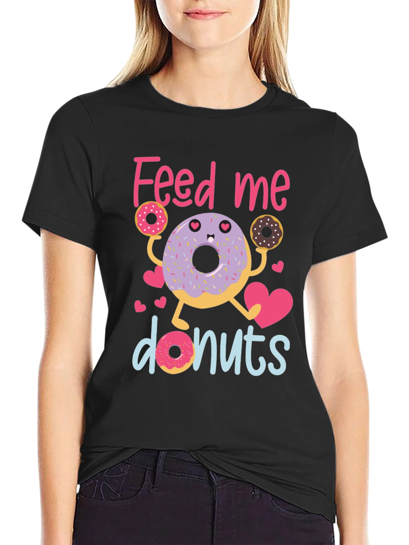 Black Feed Me Donuts T-Shirt - Cute Donut Lover Tee view 2