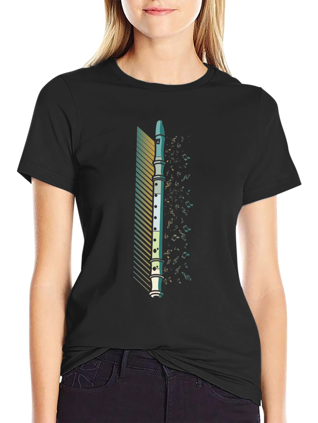 Black Musical Recorder T-Shirt - Unique Instrument Graphic Tee view 2