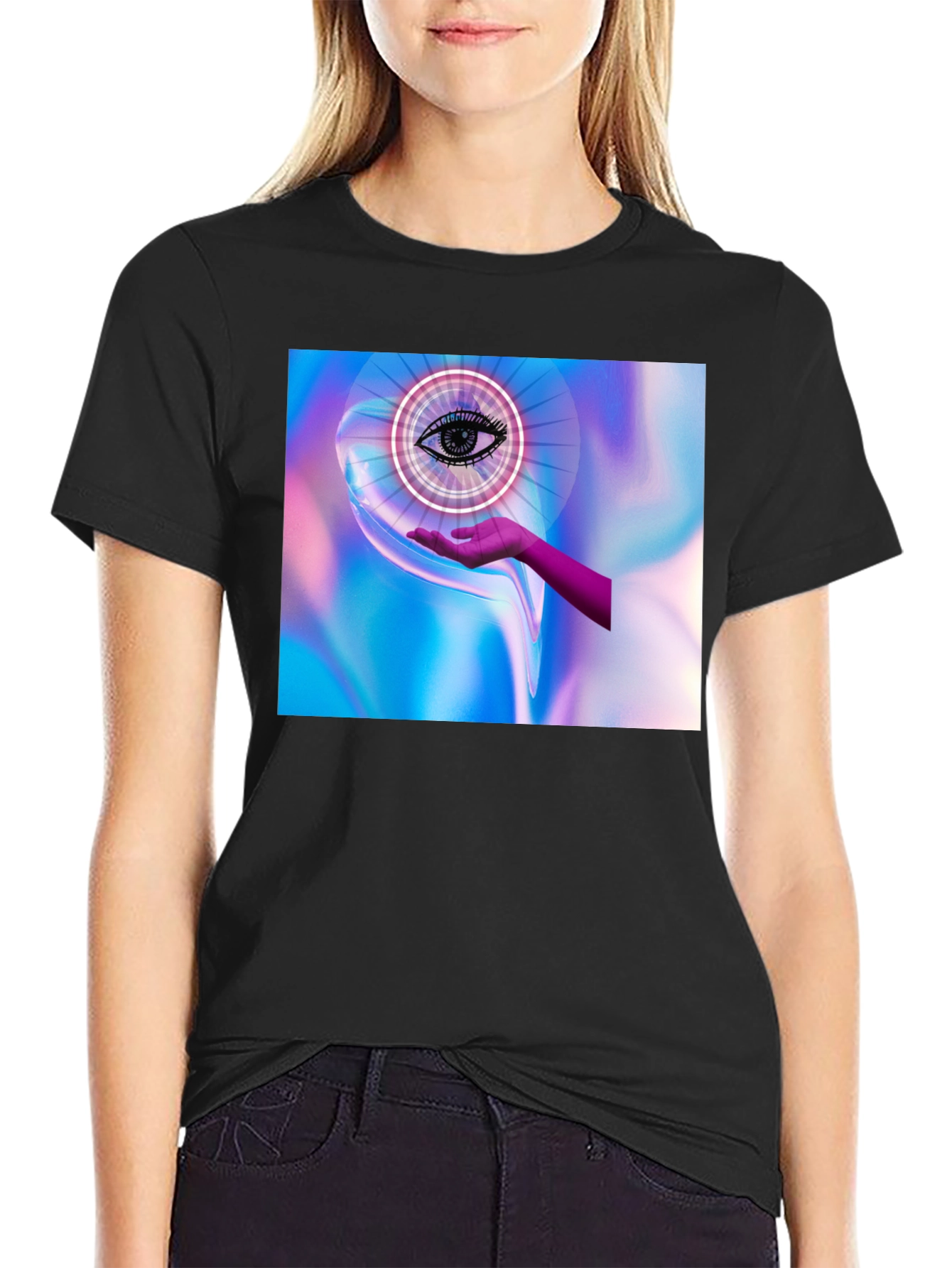 Black Eye in Hand Graphic Tee - Mystical Design view 2