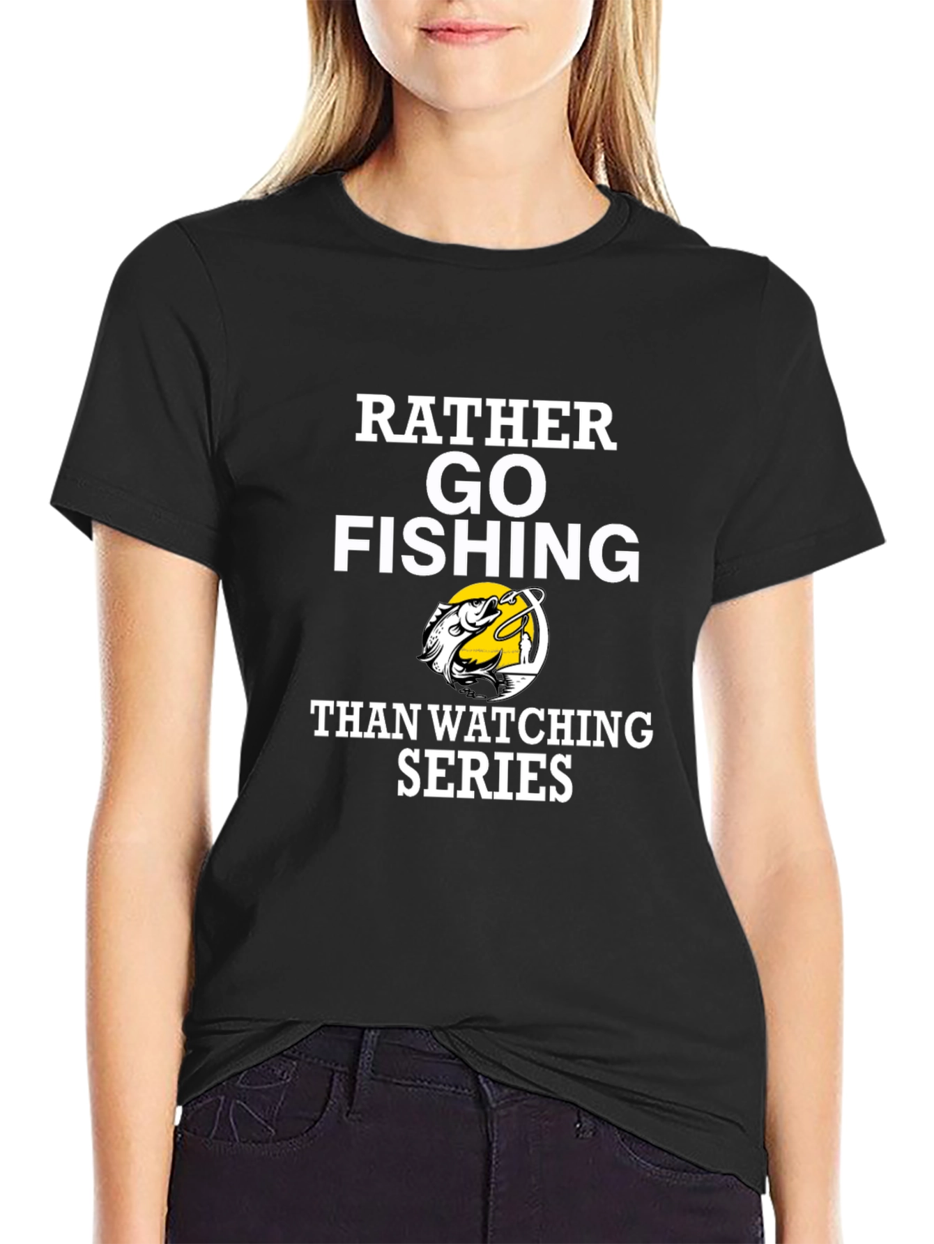 Black Rather Go Fishing T-Shirt Funny Angler Tee view 2