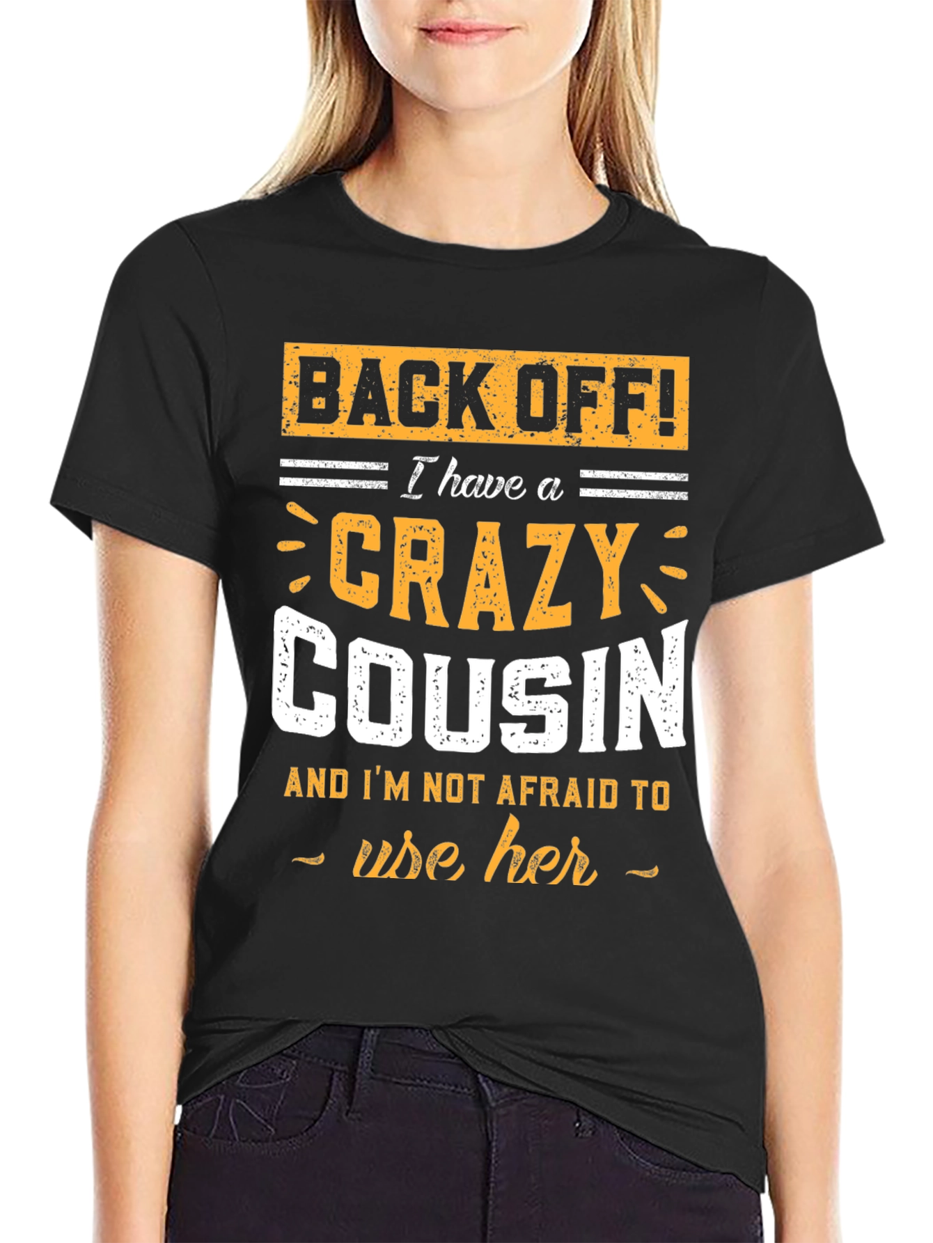 Black Crazy Cousin T-Shirt - Funny Graphic Tee view 2