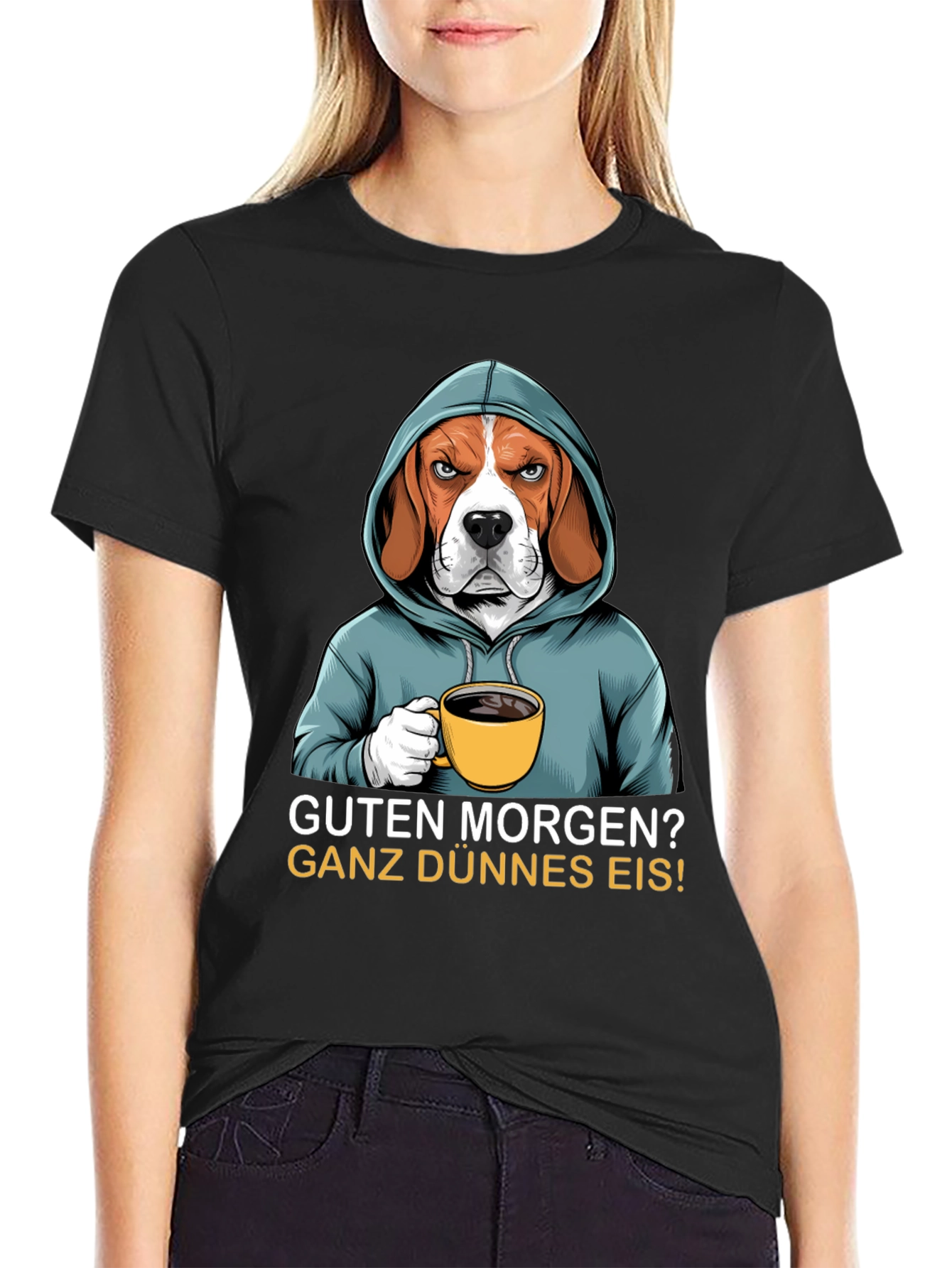 Black Grumpy Beagle T-Shirt - Guten Morgen view 2