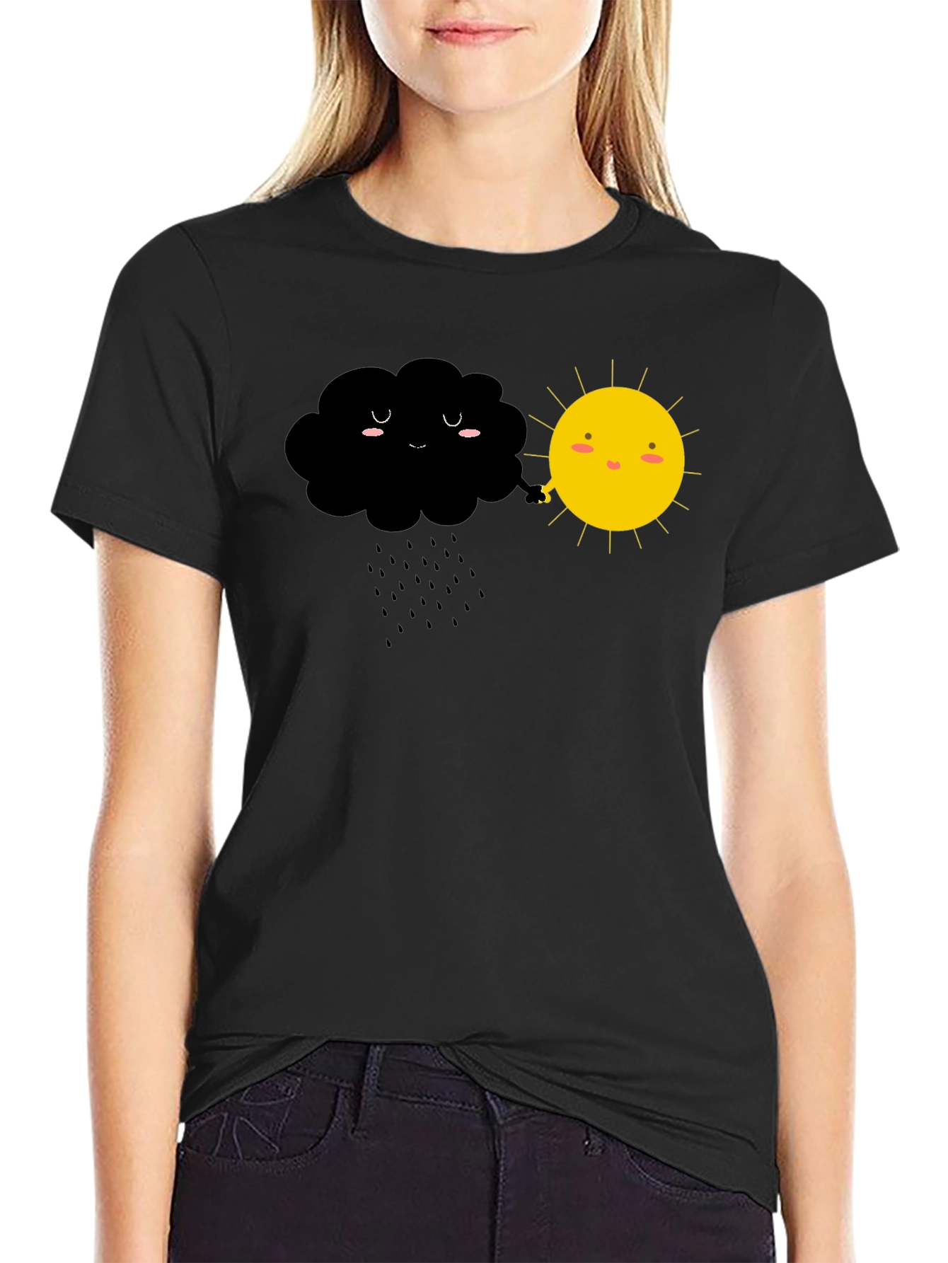 Black Cute Weather Cloud and Sun Graphic Tee view 2