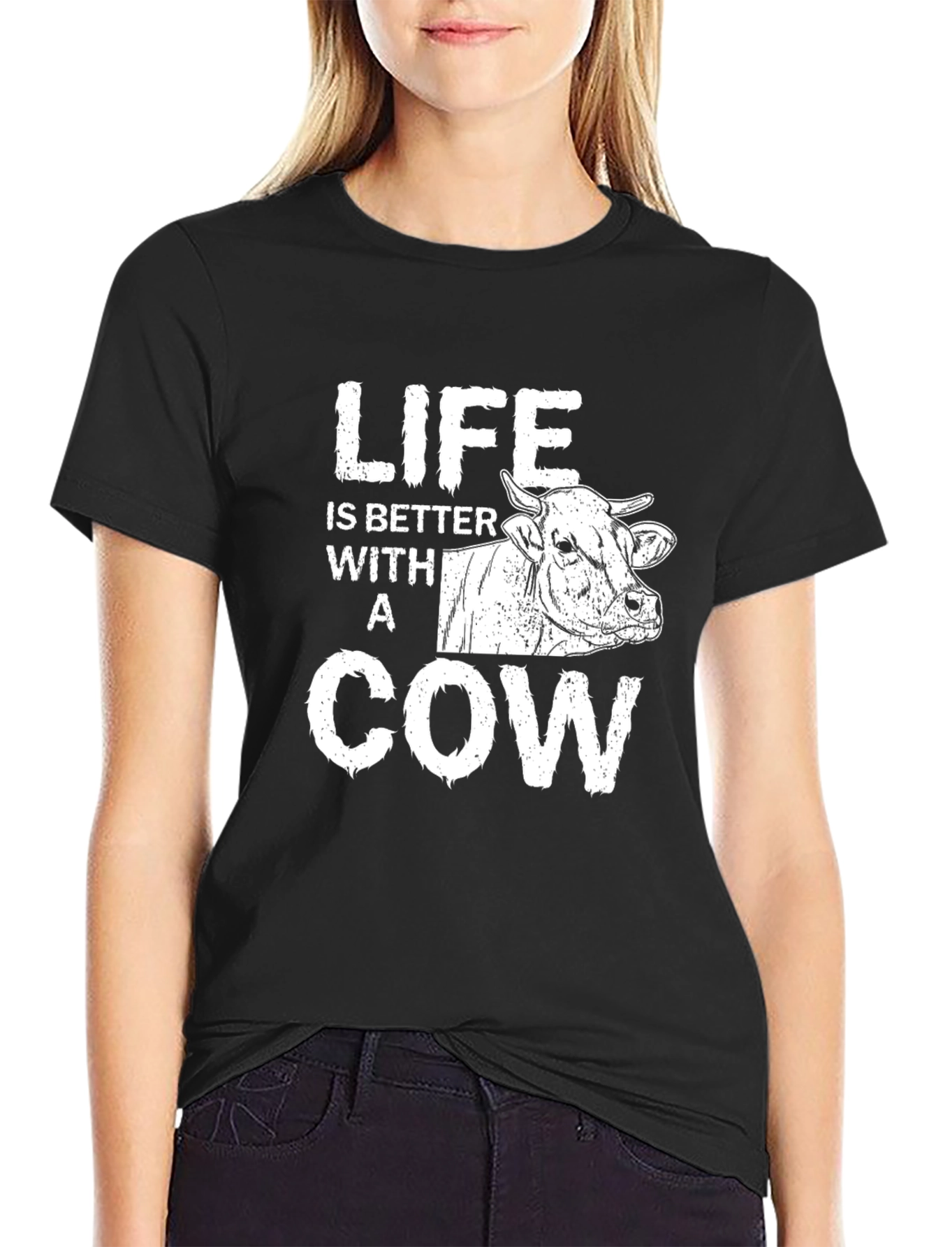 Black Life is Better with a Cow Graphic Tee - Black view 2