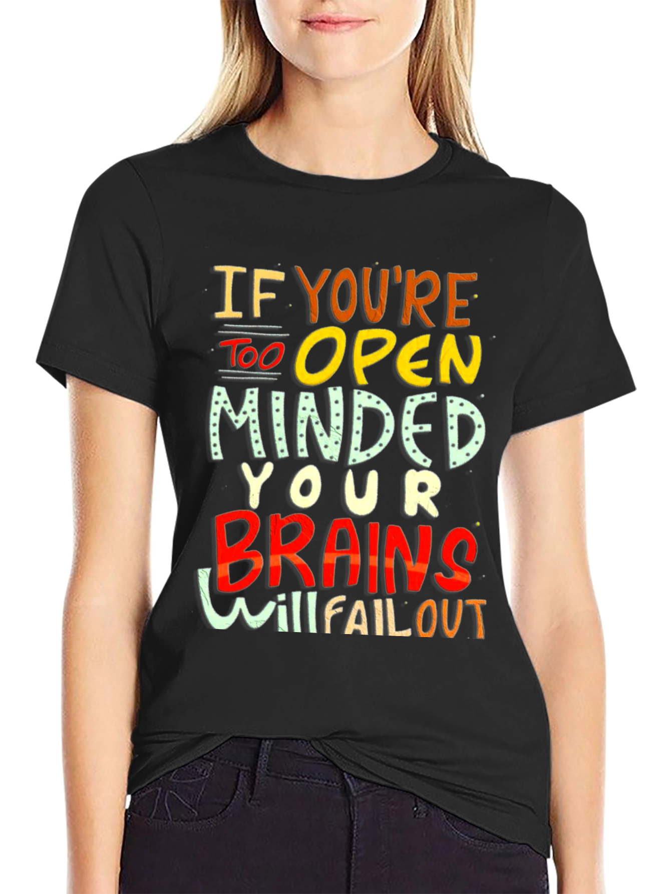 Black Open Minded Graphic Tee - Brains Will Fall Out Funny T-Shirt view 2