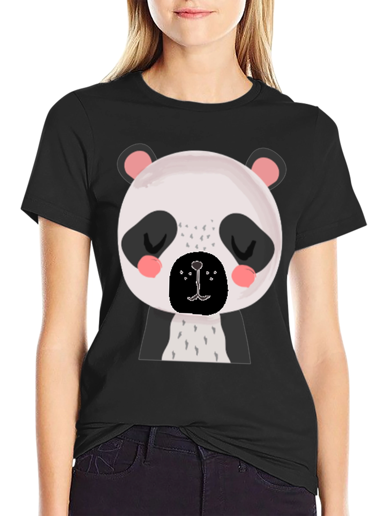 Black Cute Panda Bear Graphic Black T-Shirt view 2