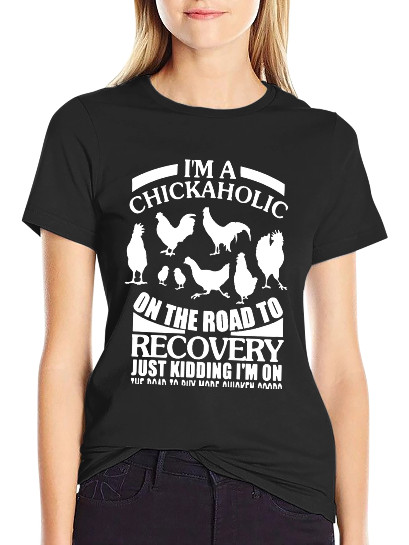 Black I'm a Chickaholic T-Shirt - Funny Chicken Lover Tee view 2