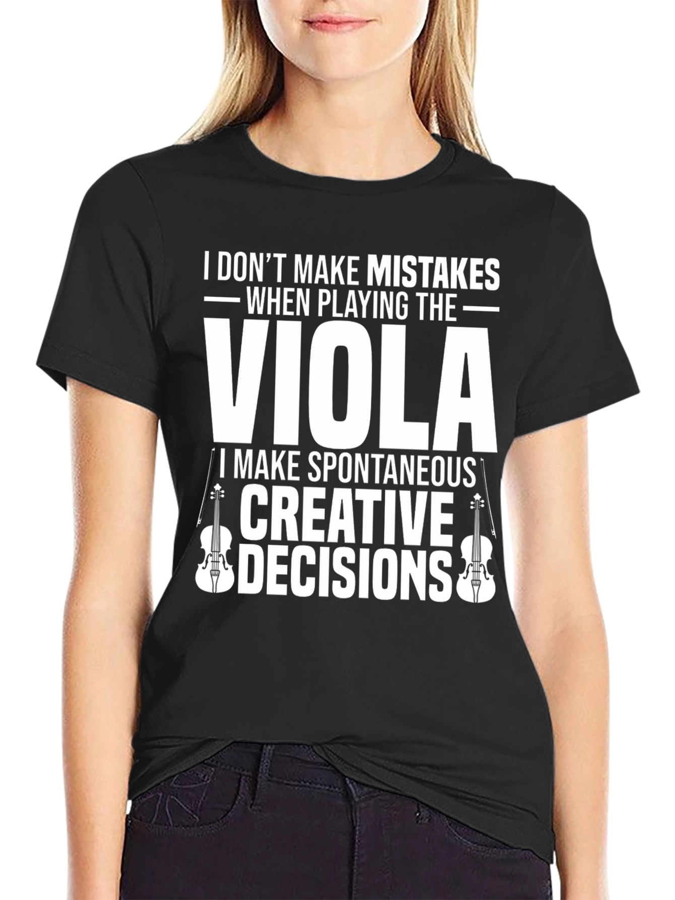 Black Viola Player T-Shirt: Spontaneous Creative Decisions view 2