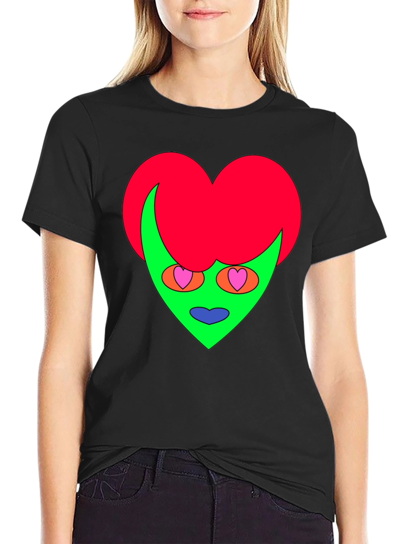 Black Funky Heart Alien Graphic Tee - Black view 2