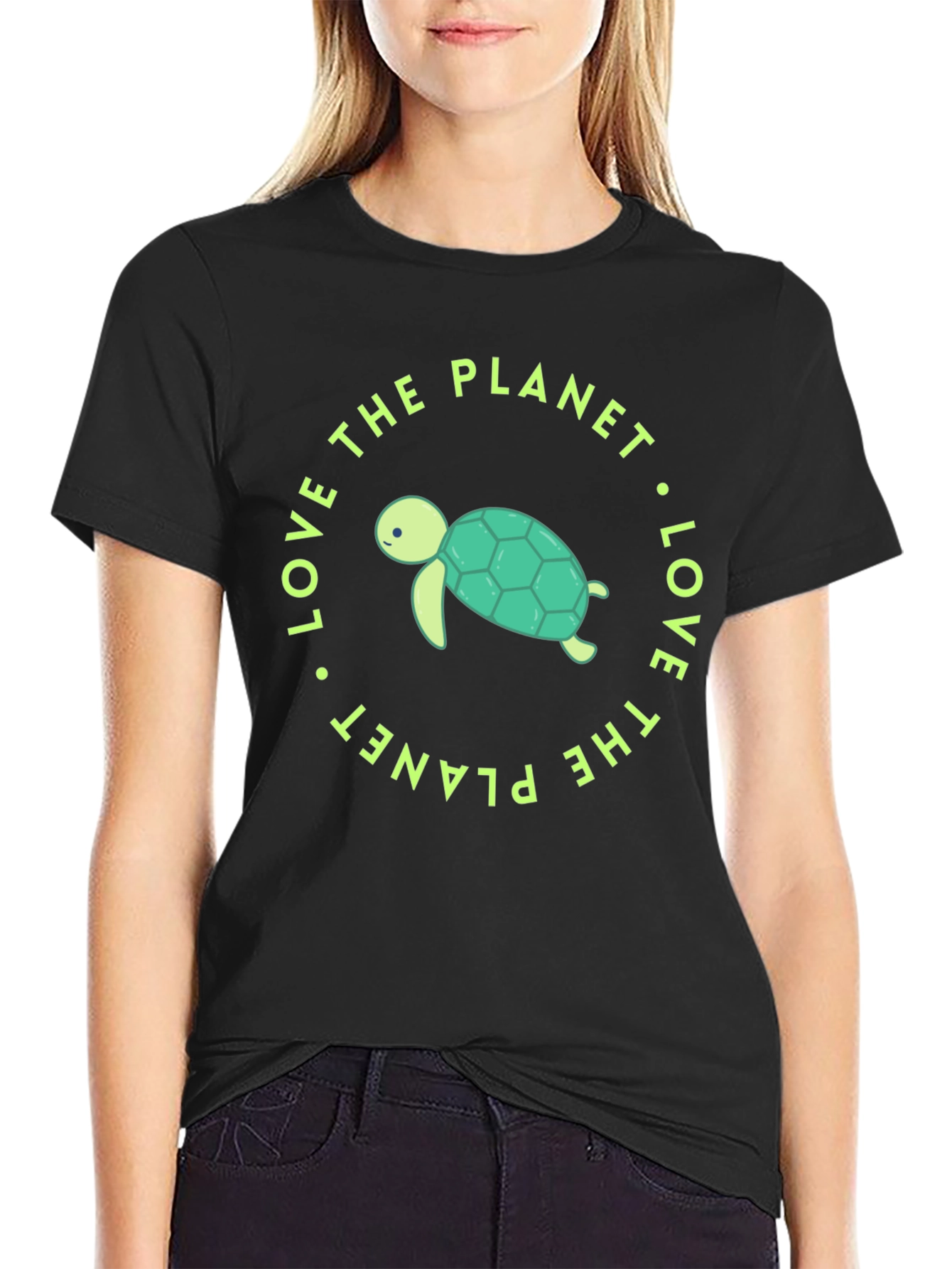 Black Love the Planet Turtle Graphic Tee view 2