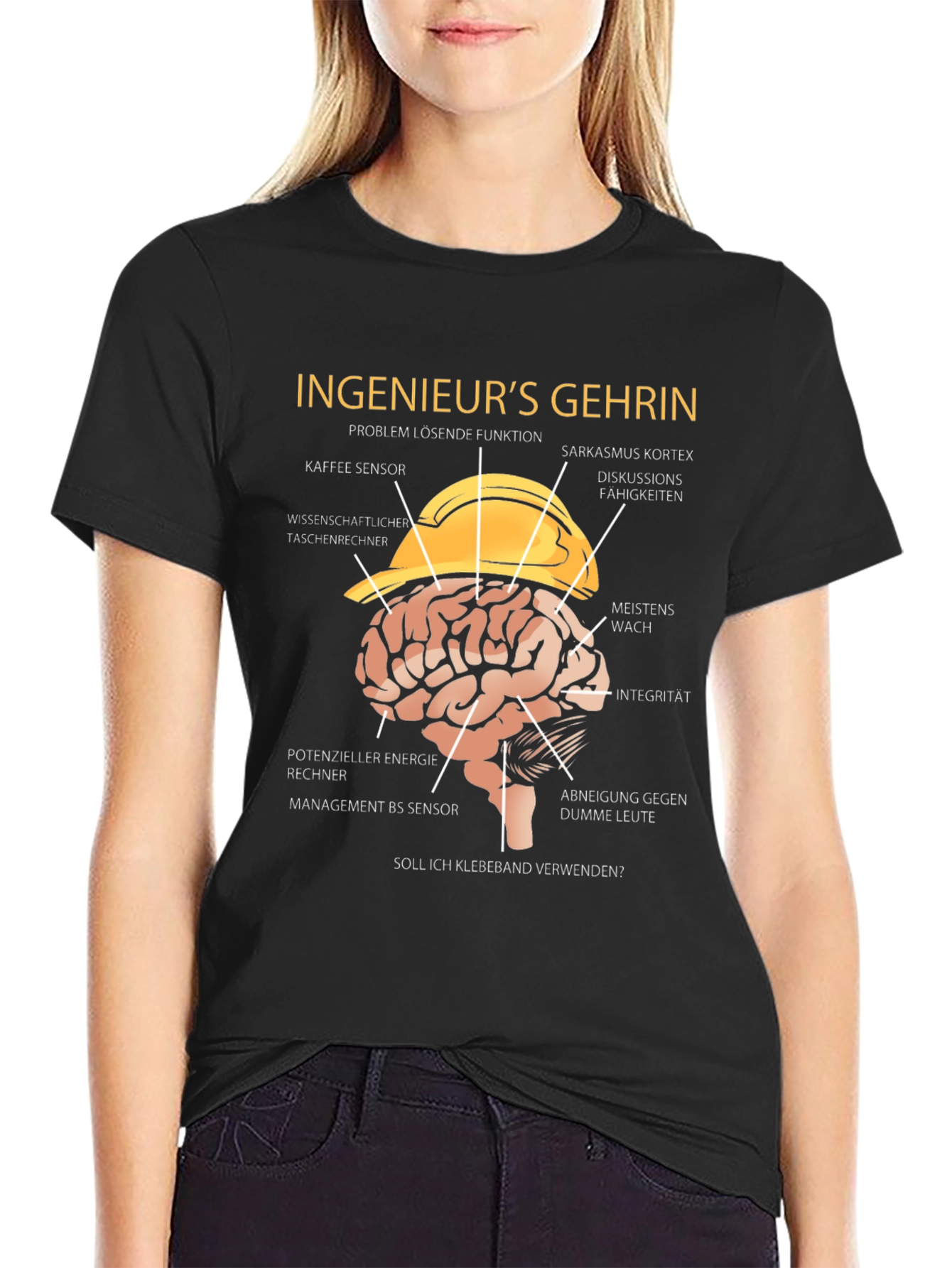 Black Engineer's Brain T-Shirt - Funny Sarcasm Tee view 2