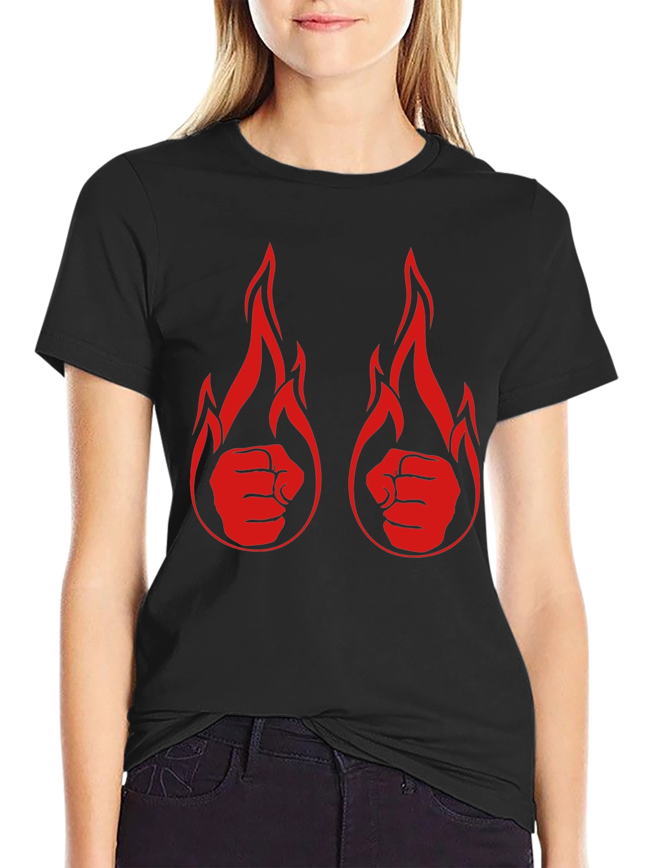 Black Fiery Fist Graphic Tee - Black Cotton T-Shirt view 2