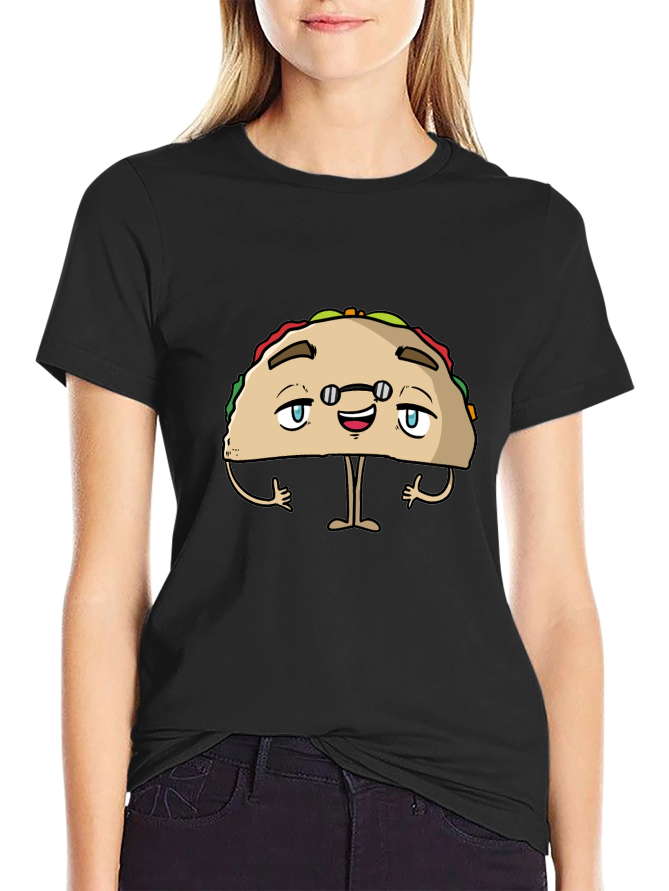 Black Funny Taco Character Black Graphic Tee view 2