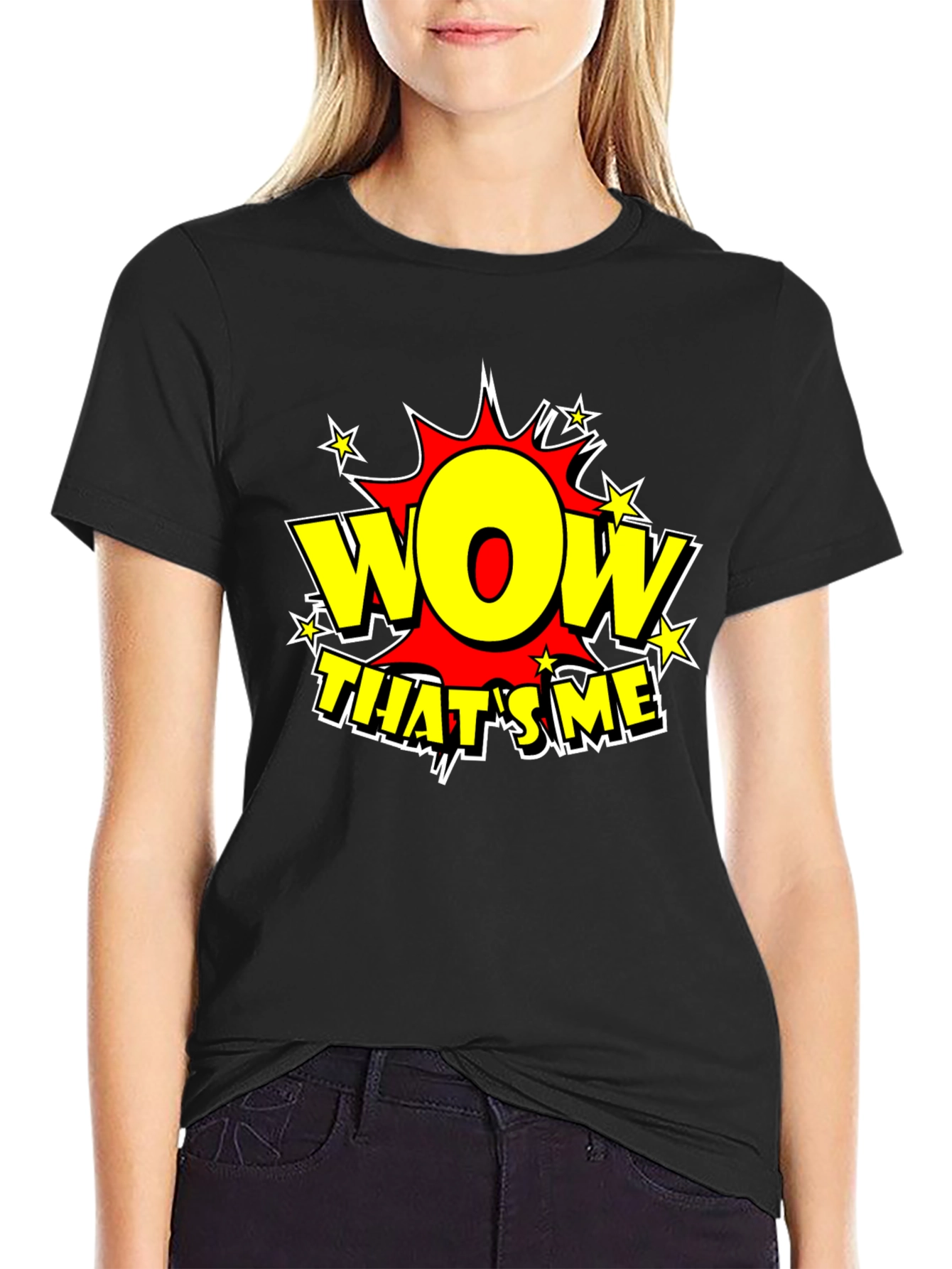 Black Wow That's Me Funny Graphic T-Shirt view 2