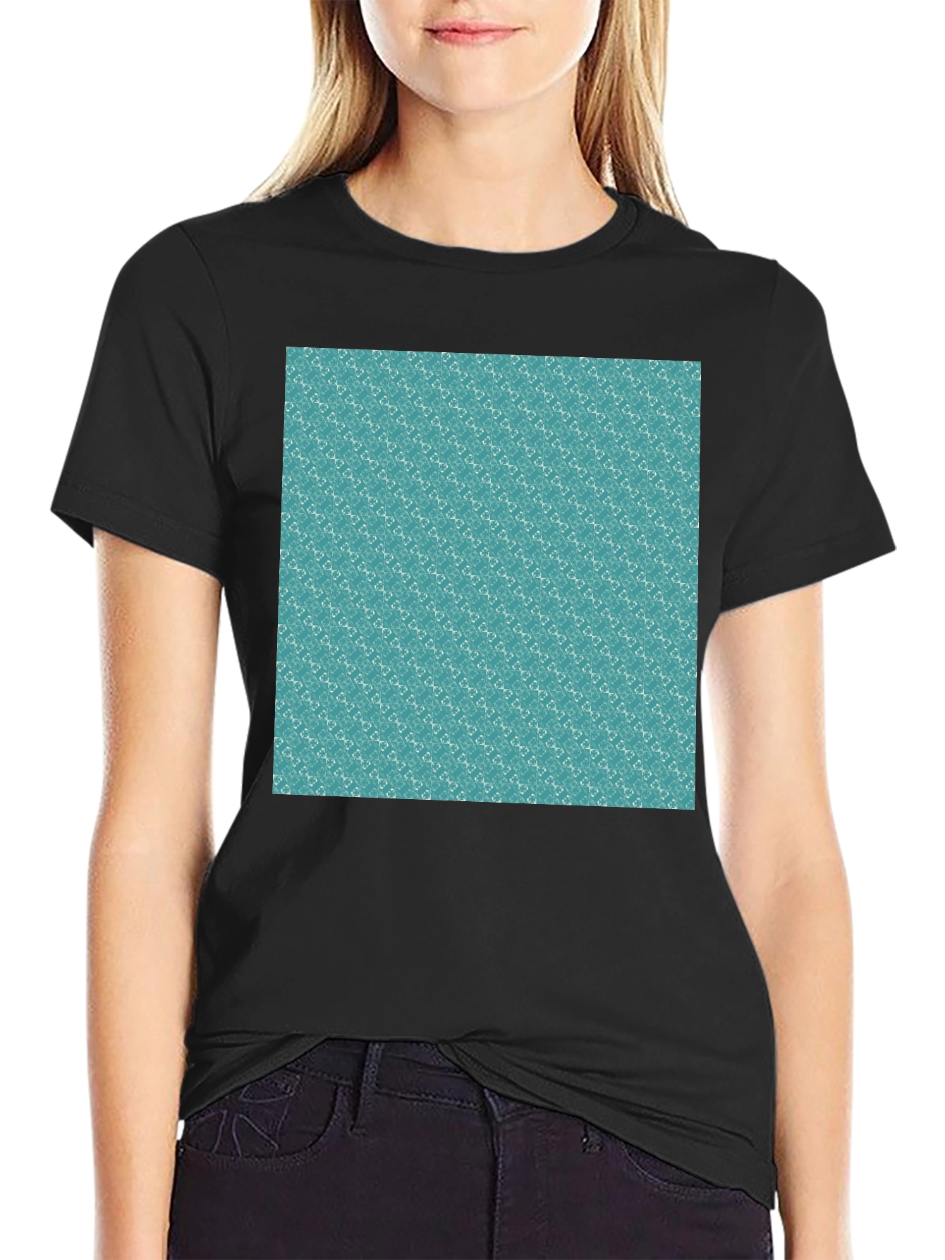 Black Patterned Teal T-Shirt view 2