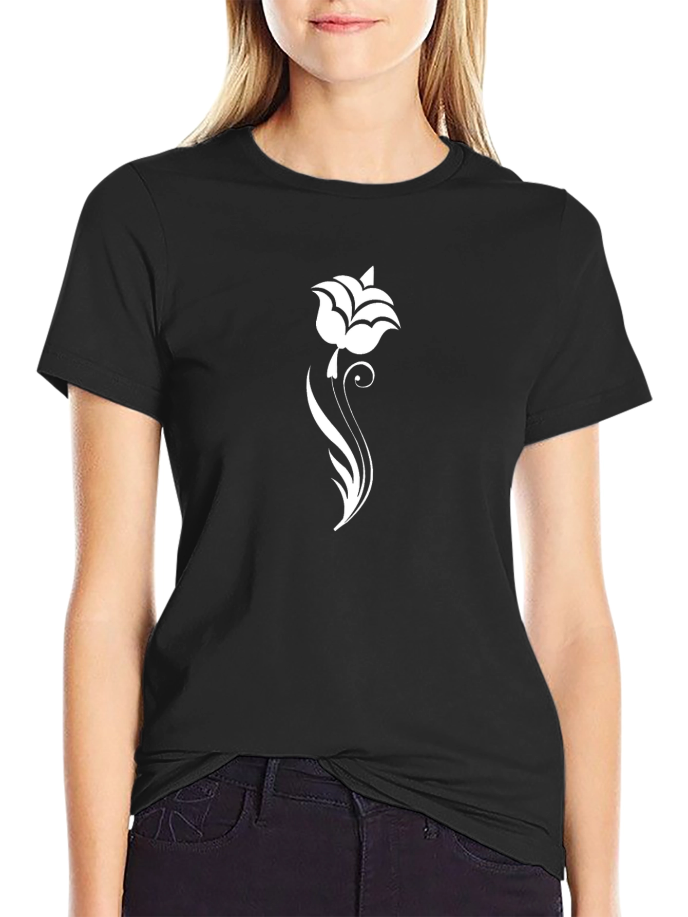 Black Black Tee with Floral Design view 2