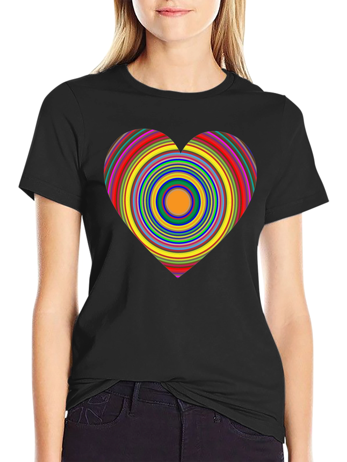 Black Rainbow Heart Graphic Black Tee view 2
