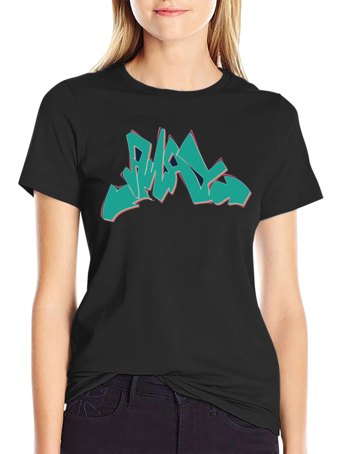 Black Graffiti Style Graphic Print Black T-Shirt view 2