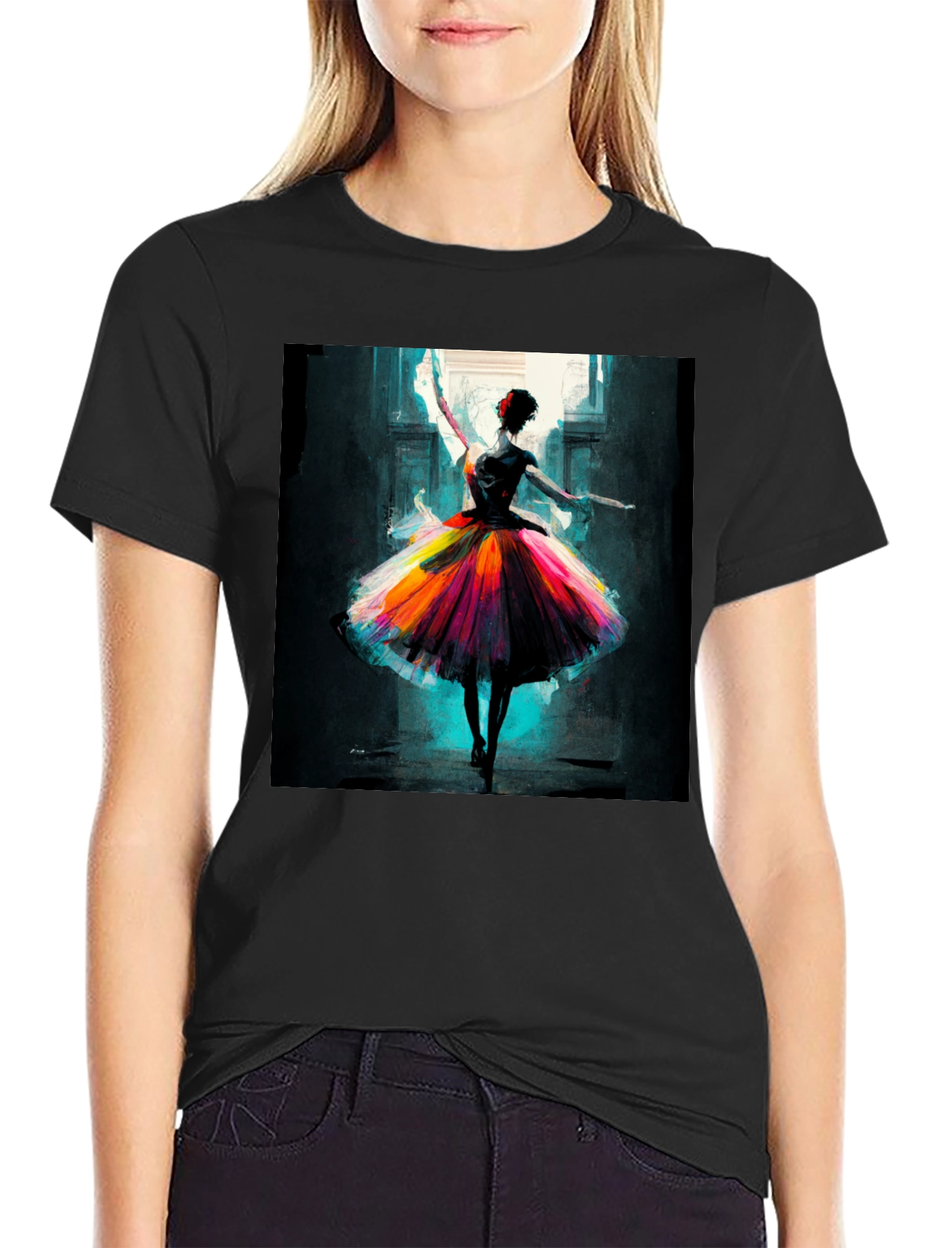Black Ballerina Art Black T-Shirt view 2