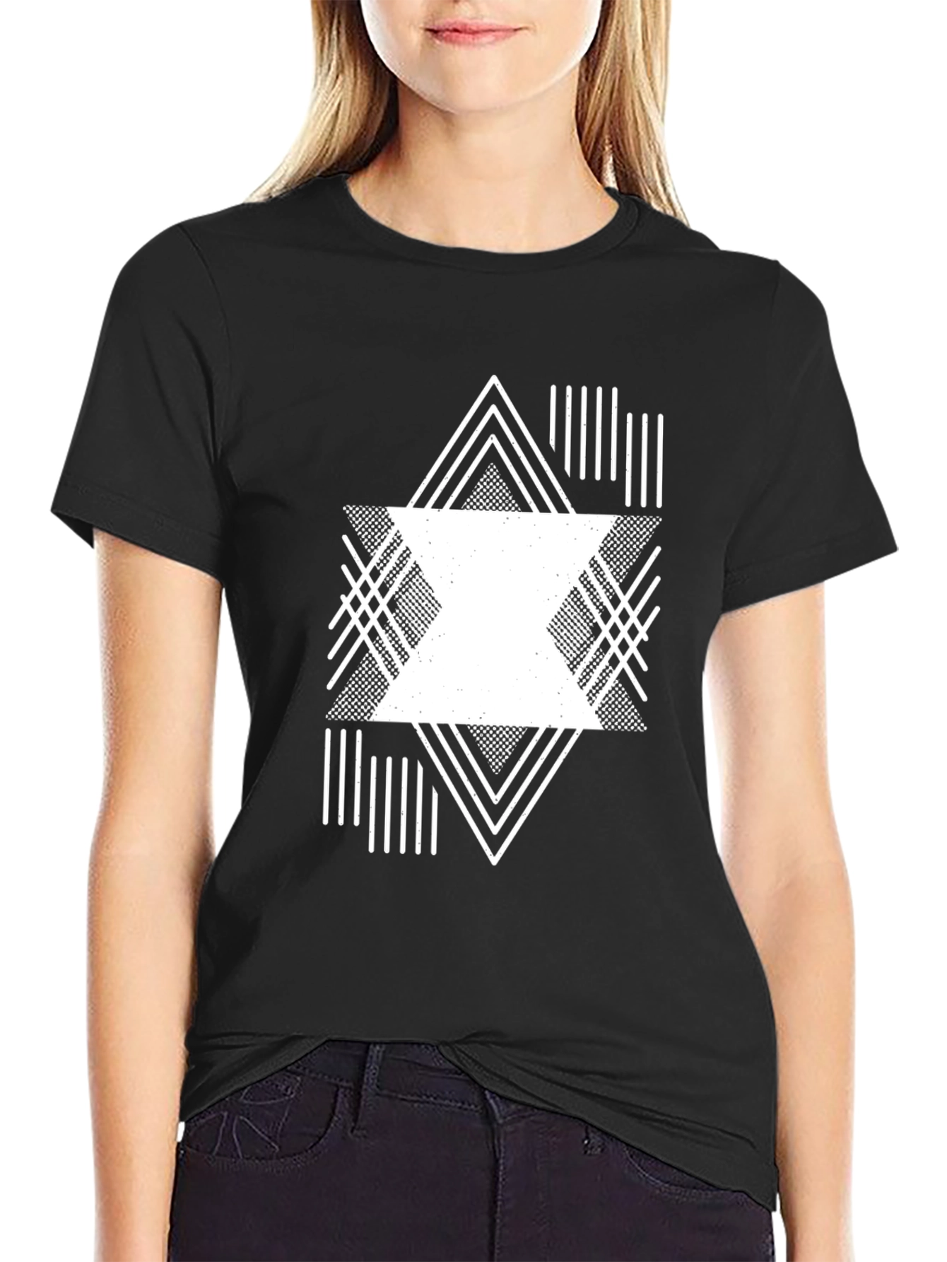 Black Geometric Graphic Print Black Tee view 2