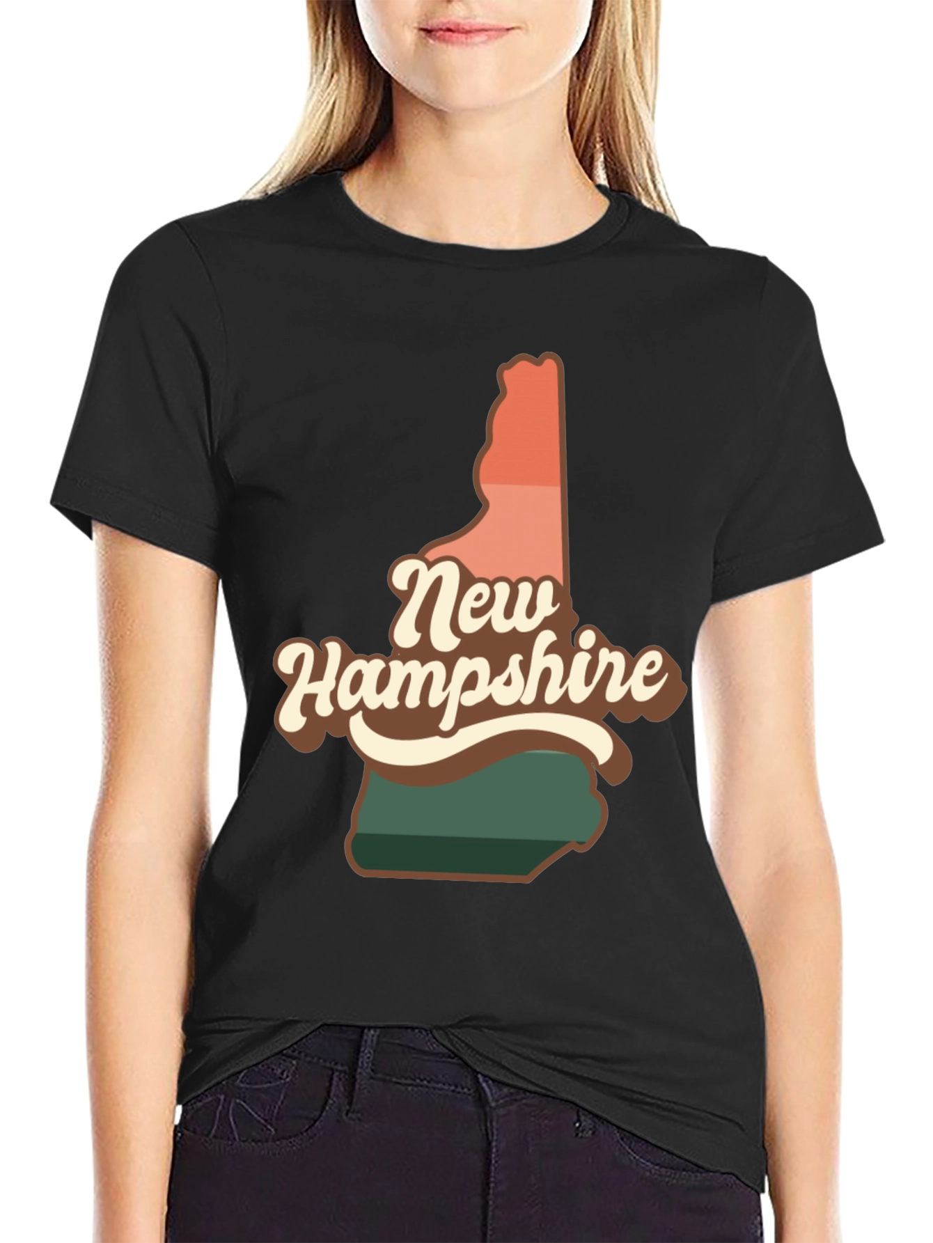 Black Retro New Hampshire State T-Shirt view 2