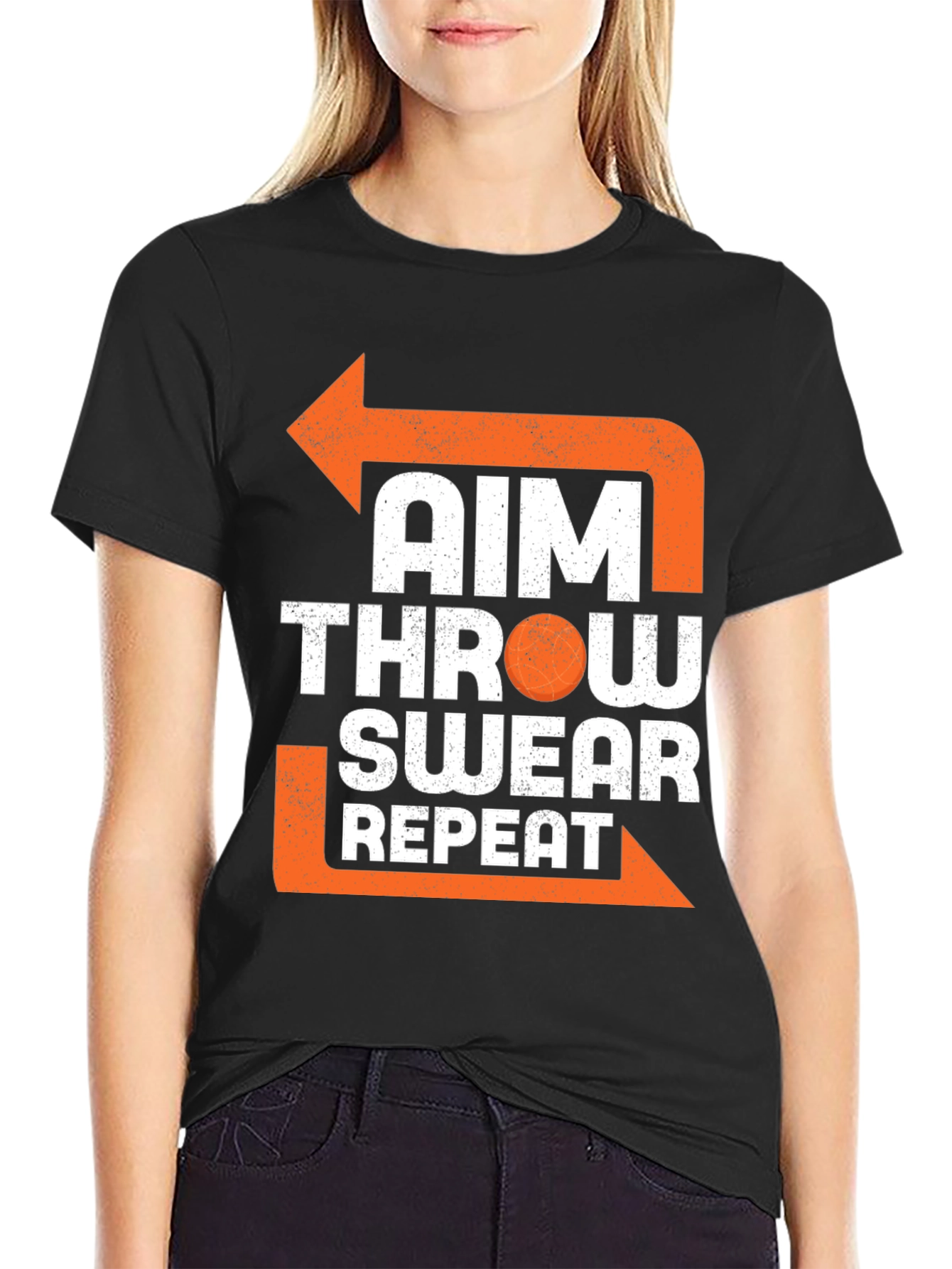 Black Aim Throw Swear Repeat Funny T-Shirt view 2