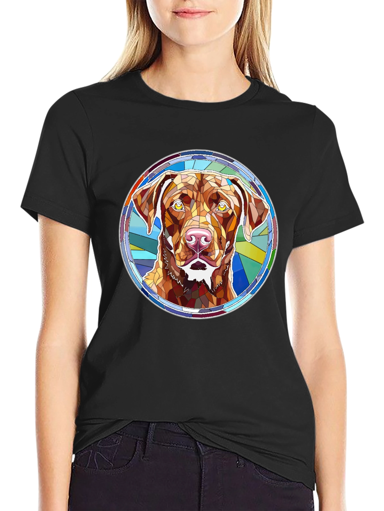 Black Dog Breed Stained Glass Style Graphic Tee view 2