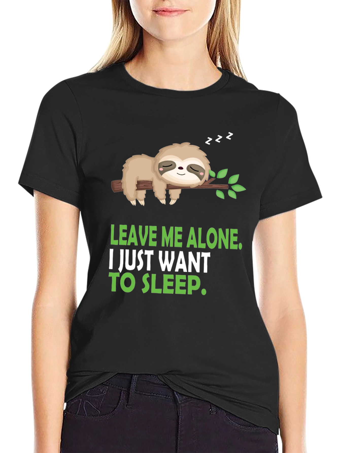 Black Funny Sloth 'Leave Me Alone' Graphic Tee view 2