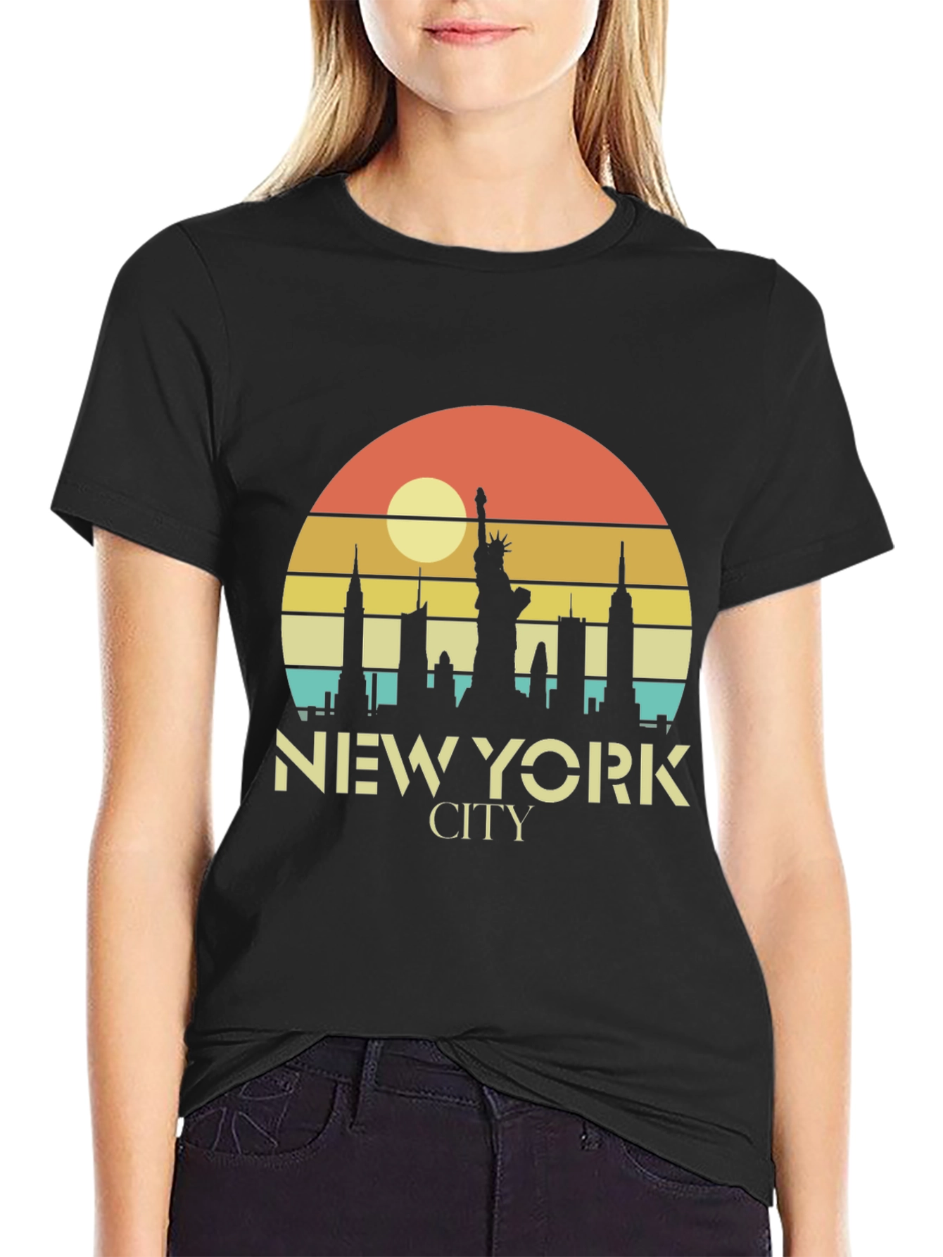 Black New York City Retro Style T-Shirt view 2