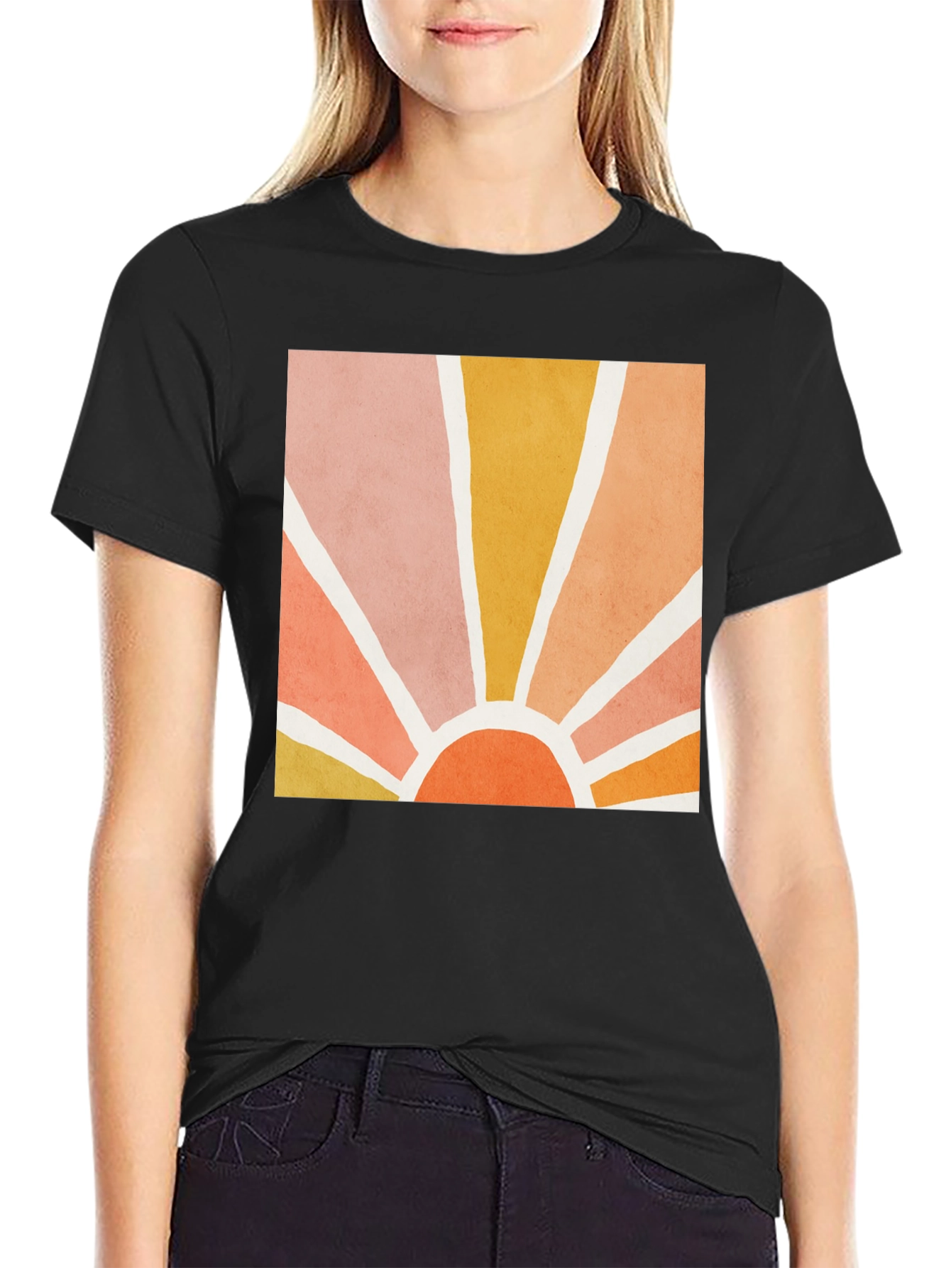 Black Retro Sun Graphic Tee - Vintage Style Comfort view 2