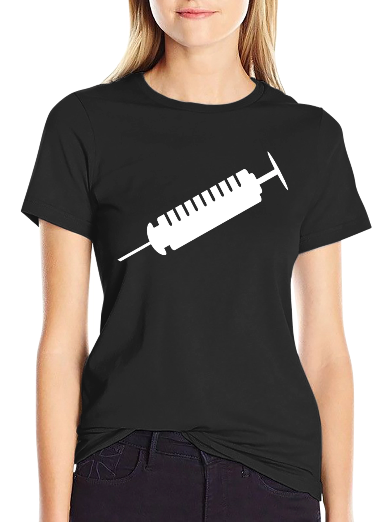 Black Syringe Graphic Tee - Black Cotton T-Shirt view 2