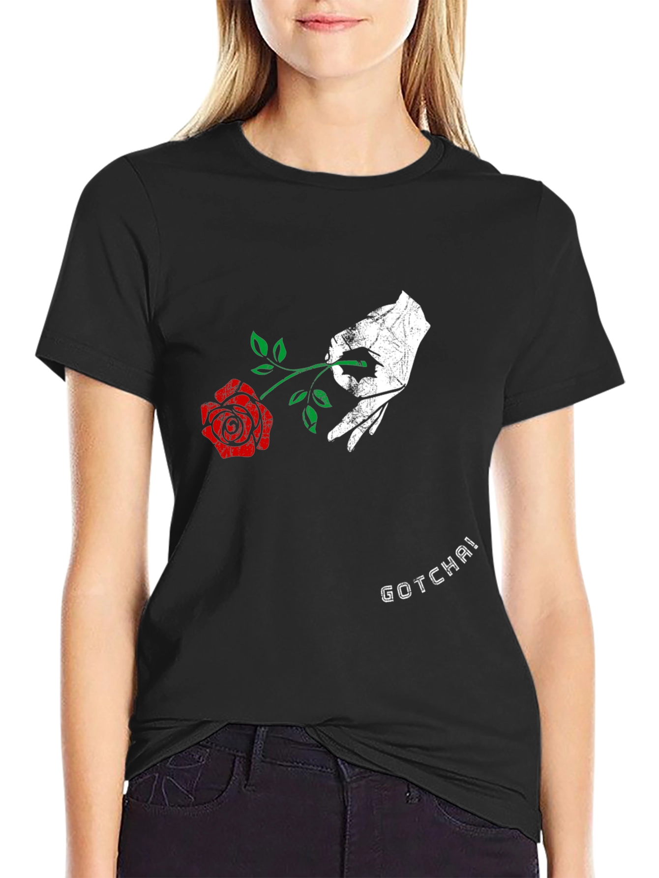 Black Gotcha Rose Graphic Tee - Men's Black Cotton T-Shirt view 2