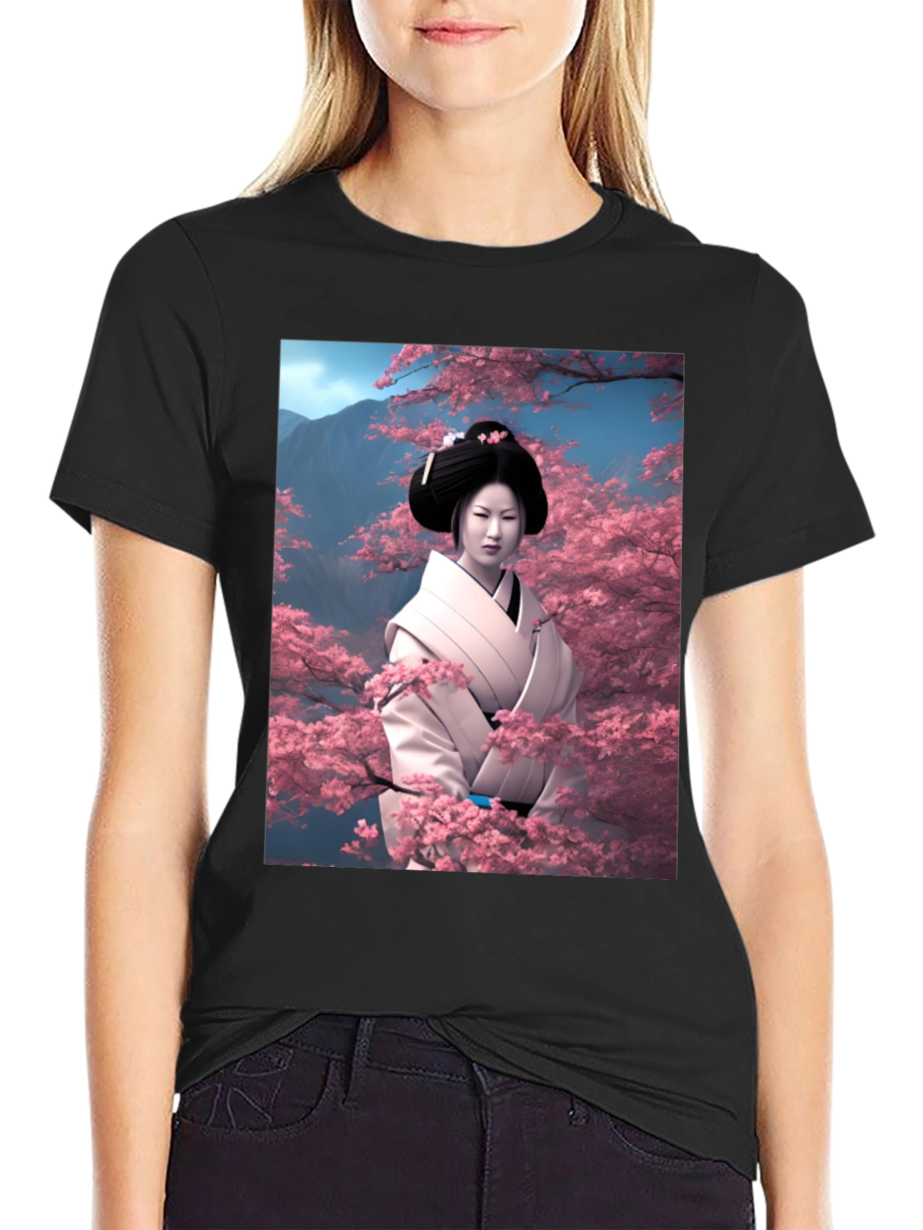 Black Geisha Cherry Blossom T-Shirt view 2