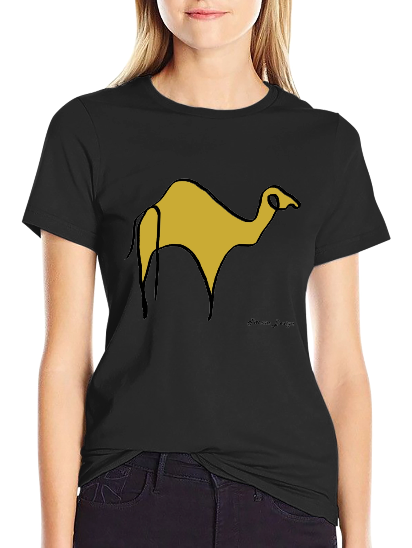 Black Black T-Shirt with Camel Graphic view 2