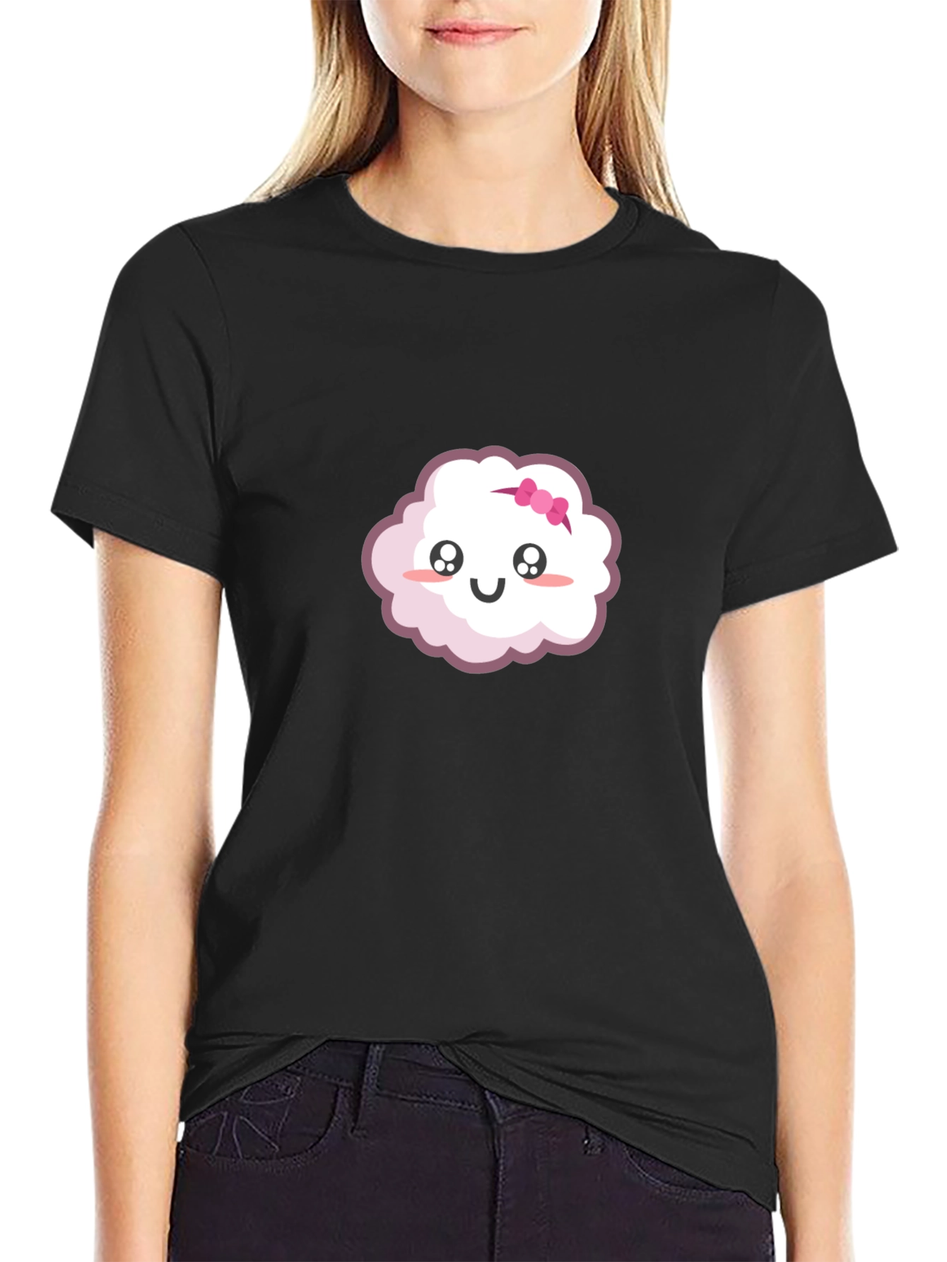 Black Cute Cloud Cartoon Graphic T-Shirt view 2