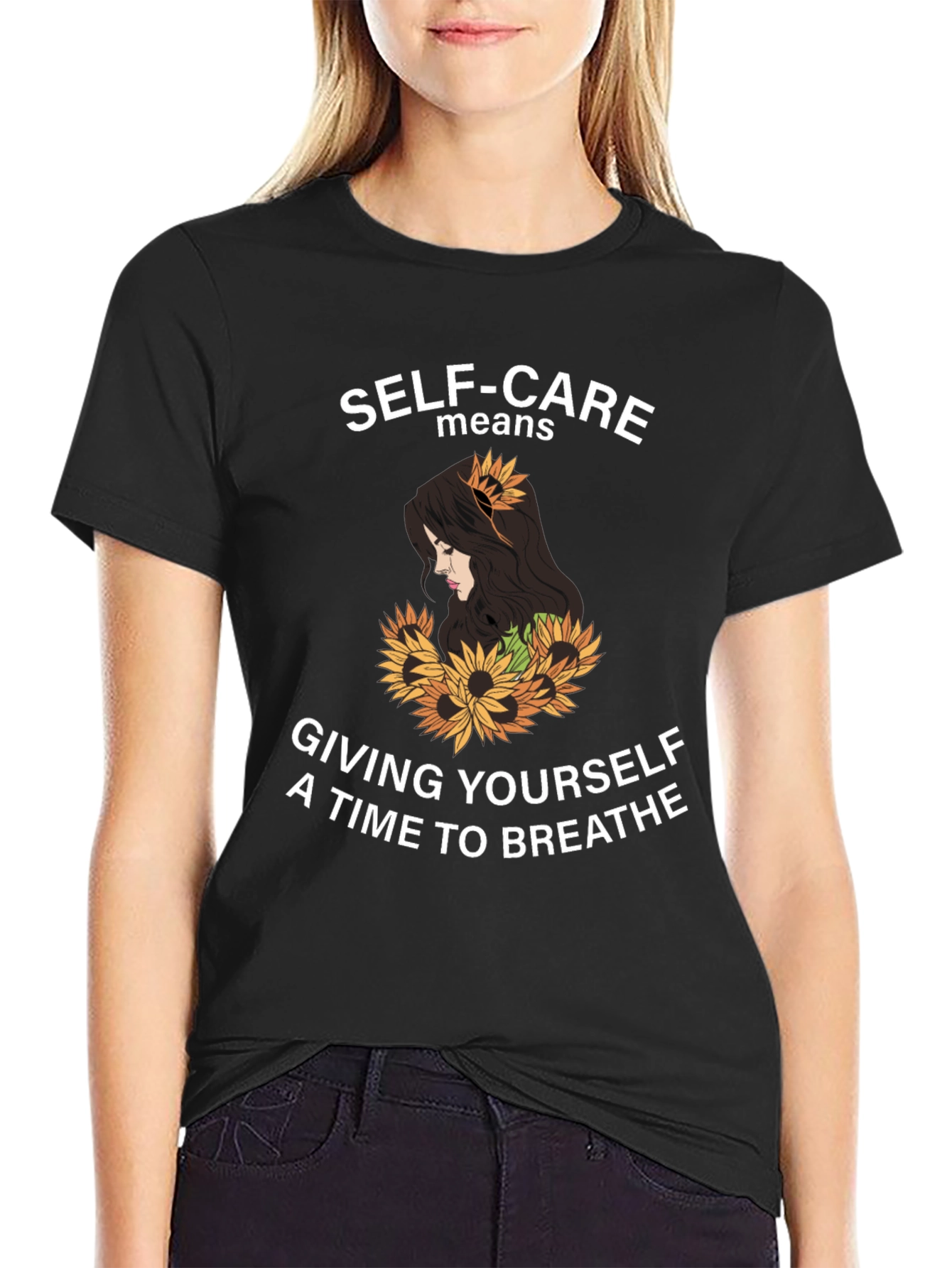 Black Self-Care Sunflower Graphic Tee - Black view 2
