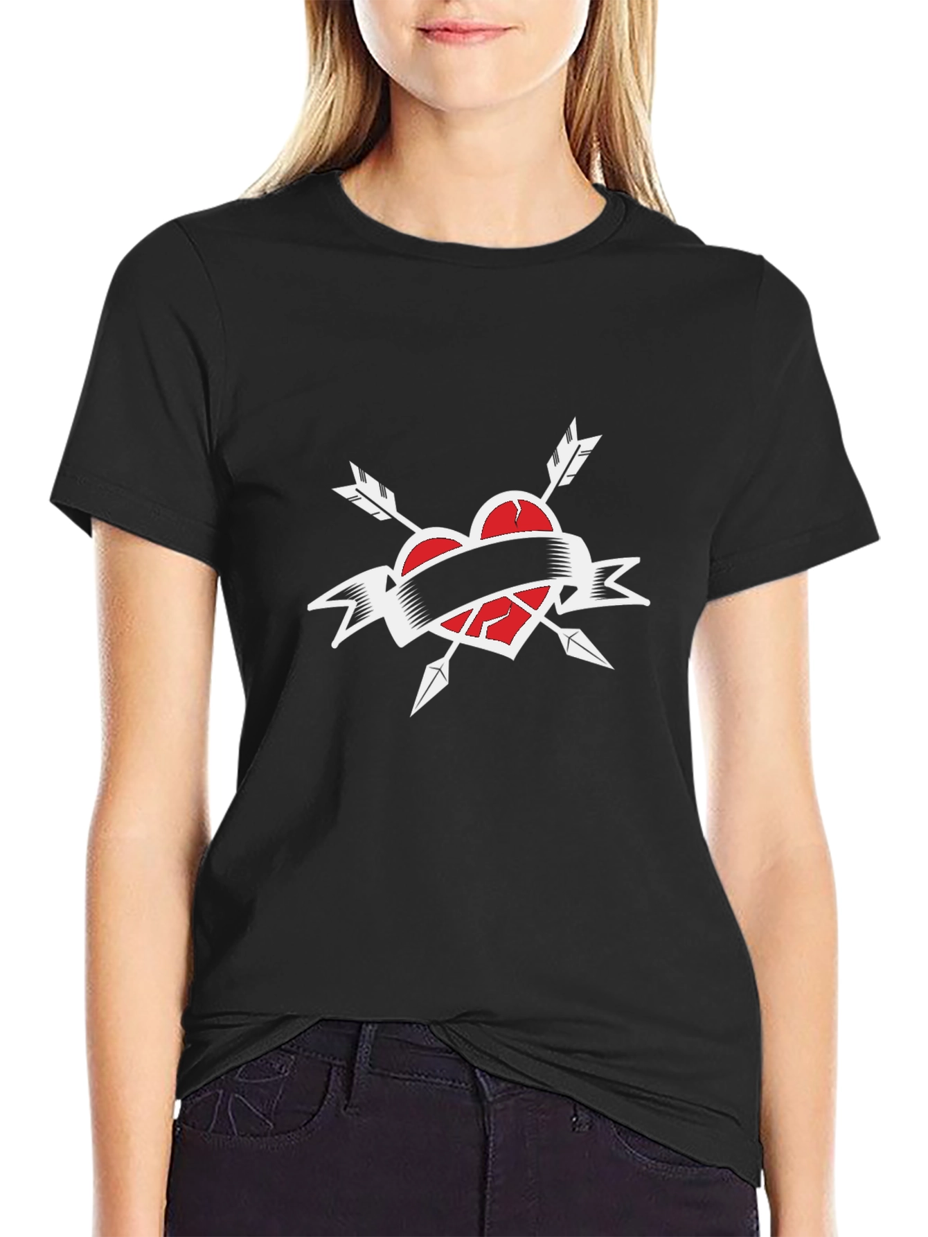 Black Broken Heart Arrow T-Shirt - Black view 2