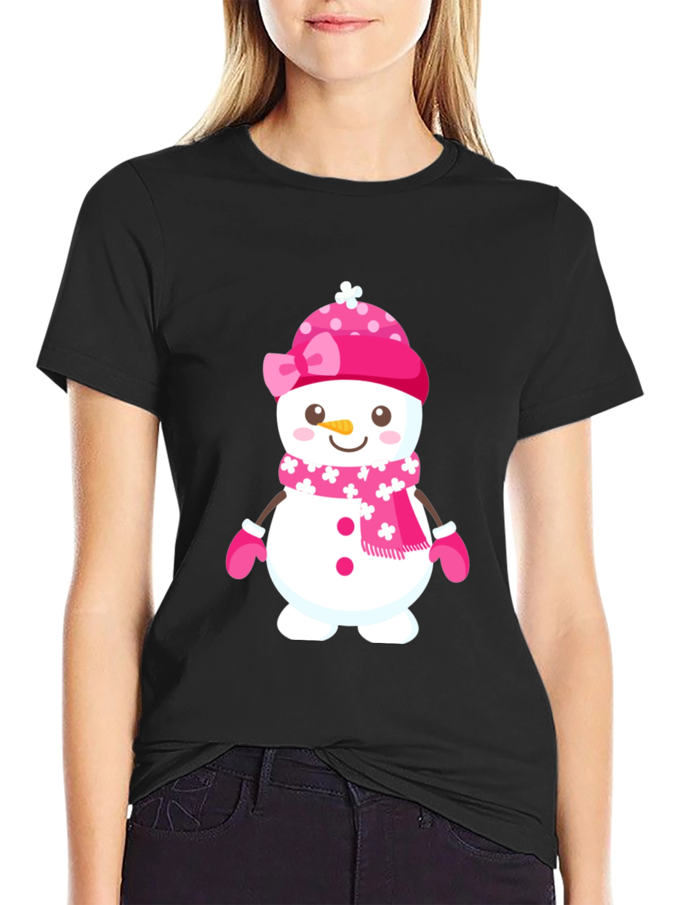 Black Festive Snowman Graphic T-Shirt view 2