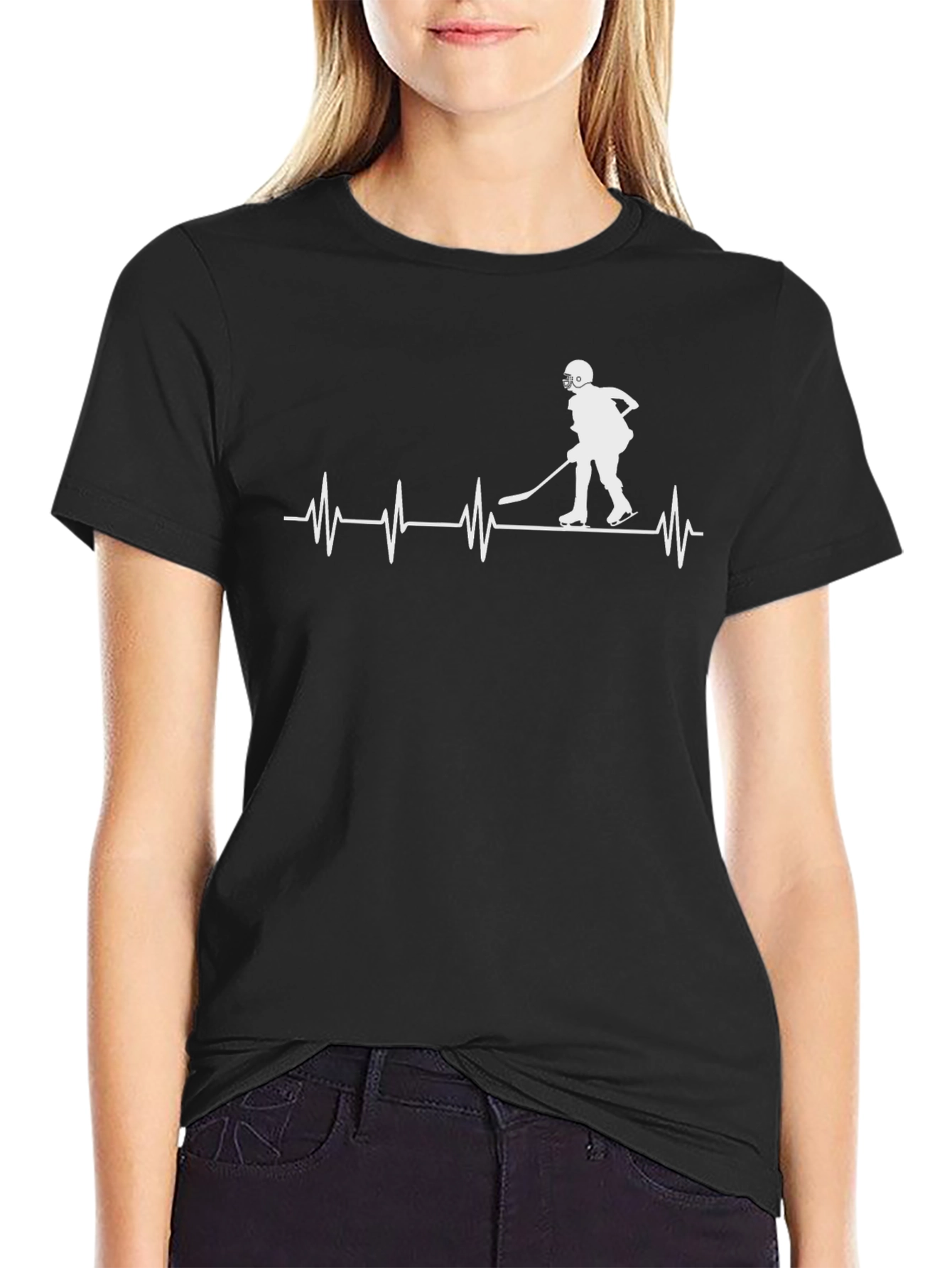 Black Hockey Heartbeat T-Shirt - Black view 2