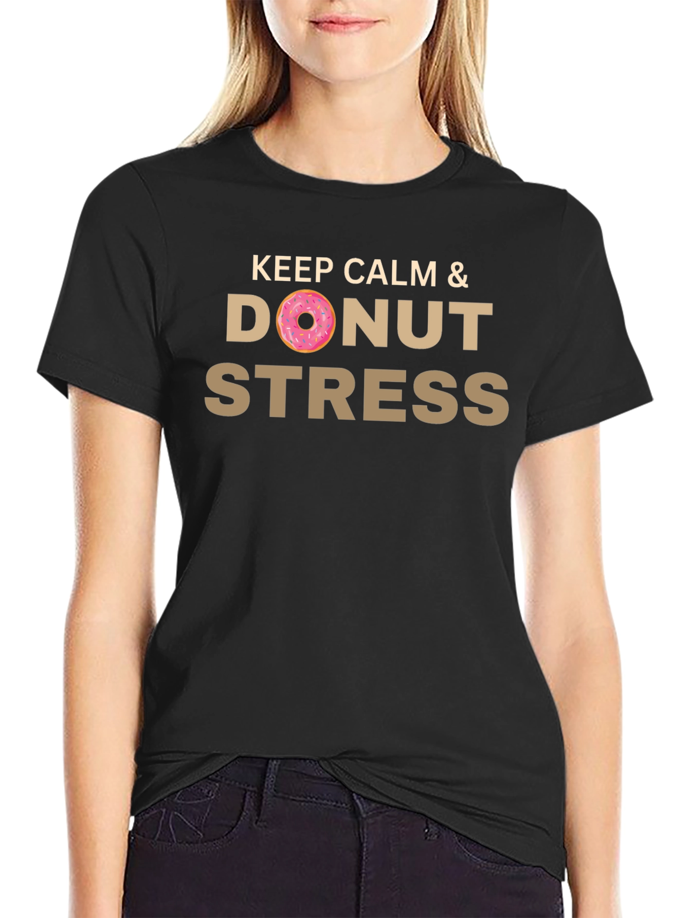Black Keep Calm & Donut Stress Black T-Shirt view 2