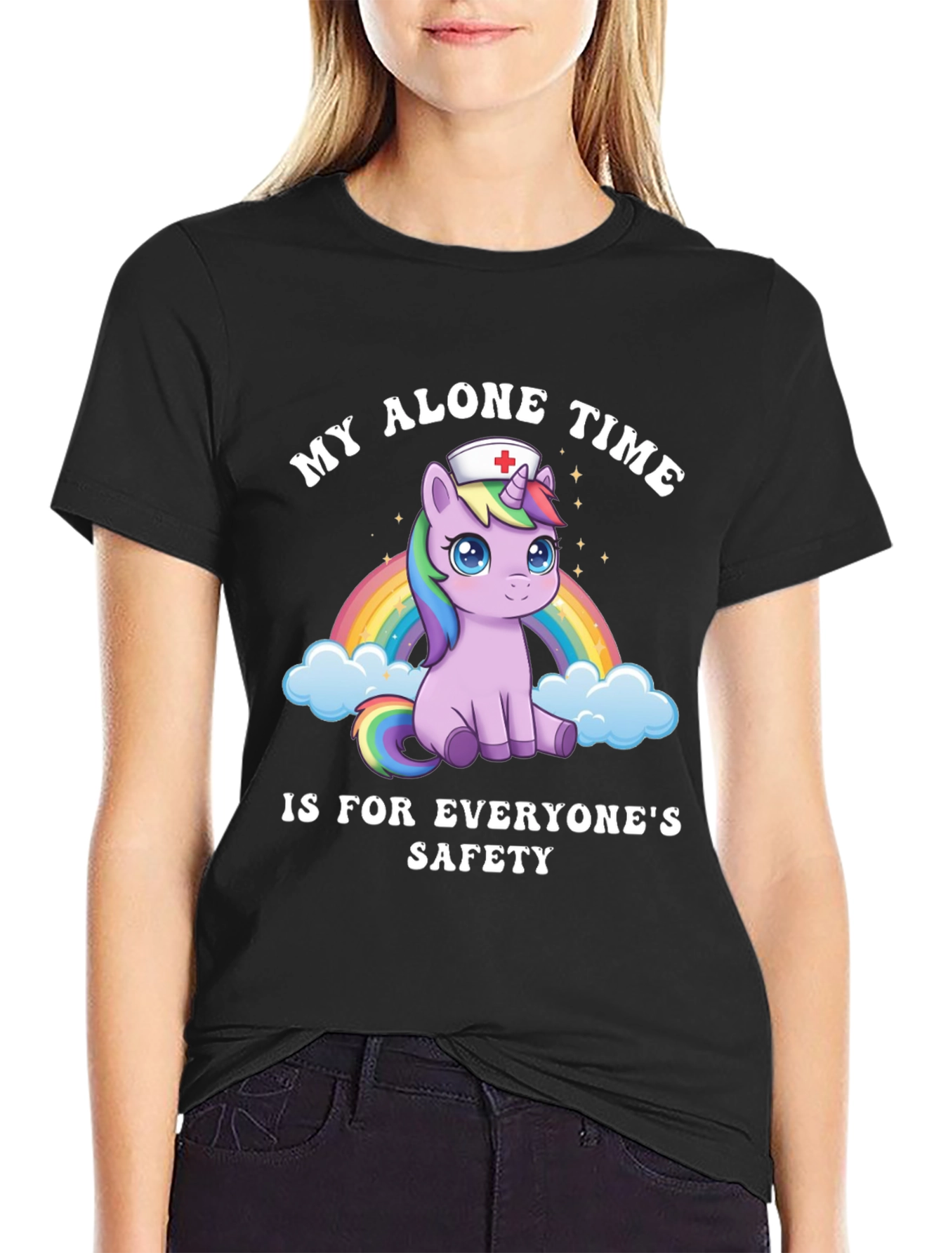 Black Unicorn Nurse T-Shirt - My Alone Time Safety Tee view 2