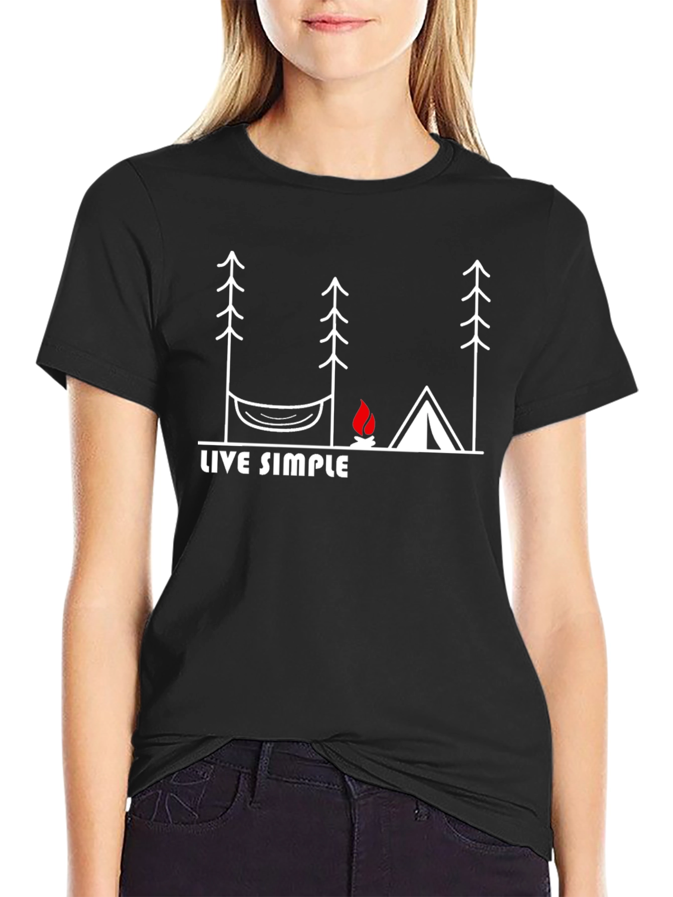 Black Live Simple Camping Graphic T-Shirt - Relaxed Fit view 2
