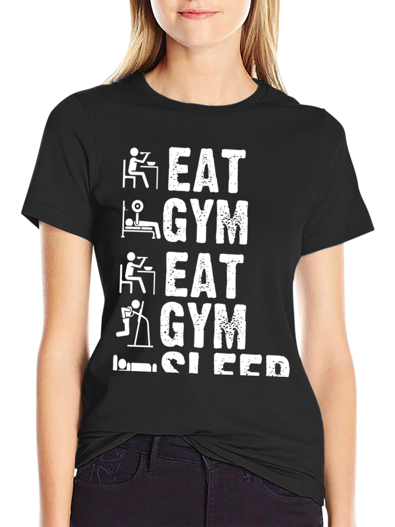 Black Eat Gym Sleep Repeat Funny Workout T-Shirt view 2