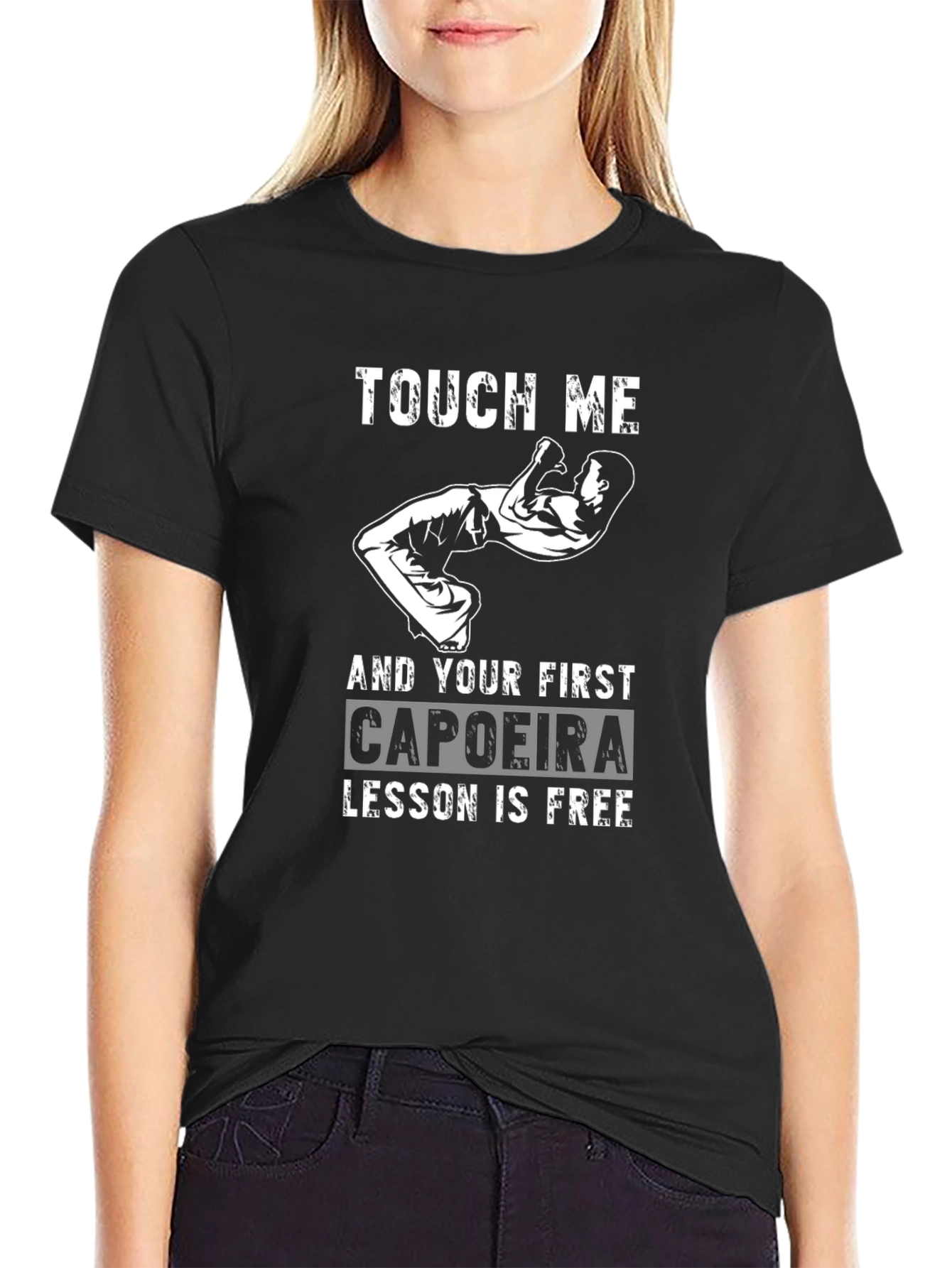Black Touch Me Capoeira Lesson Free Funny Graphic T-Shirt view 2