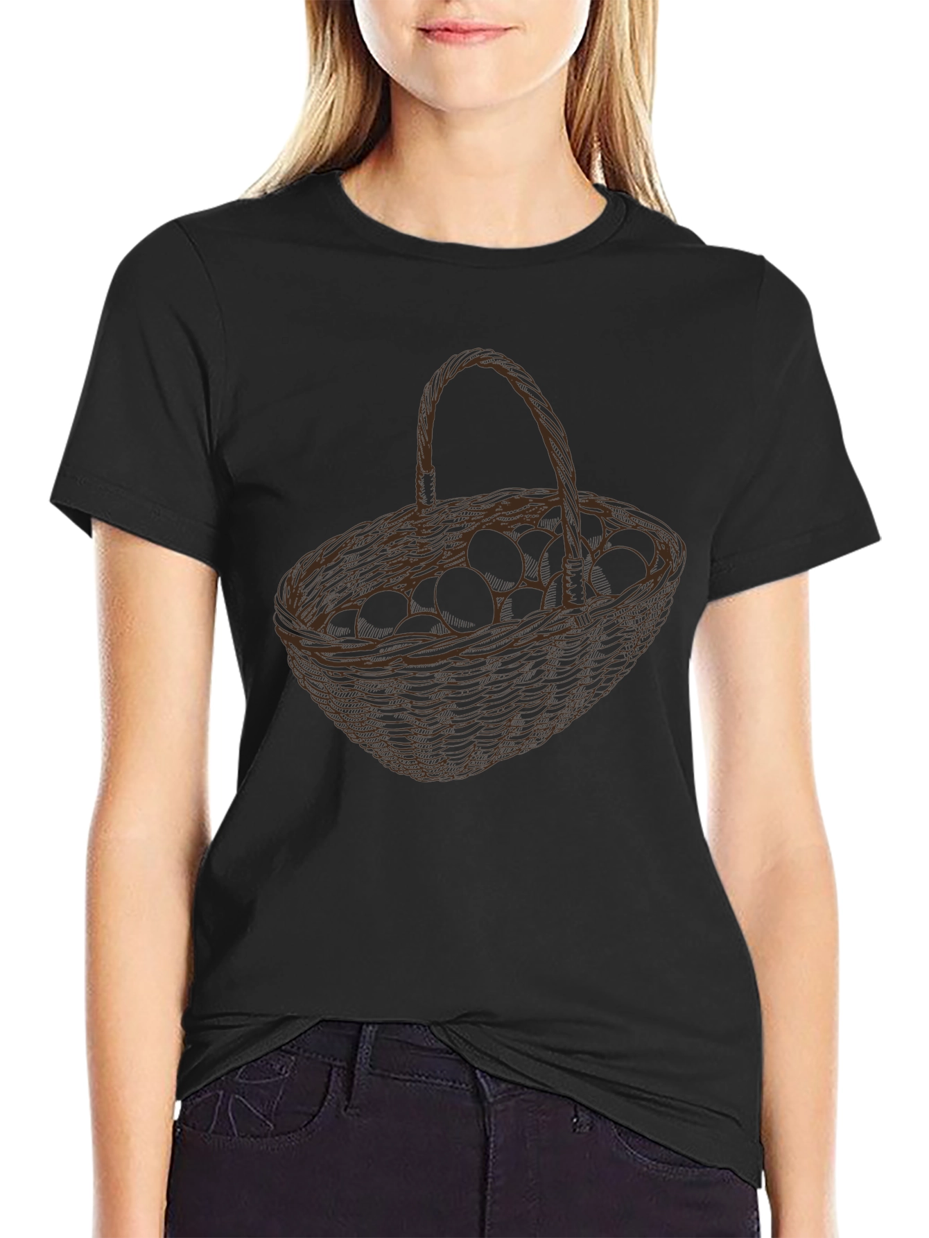 Basket of Eggs Graphic Tee - Black Cotton Blend - 2