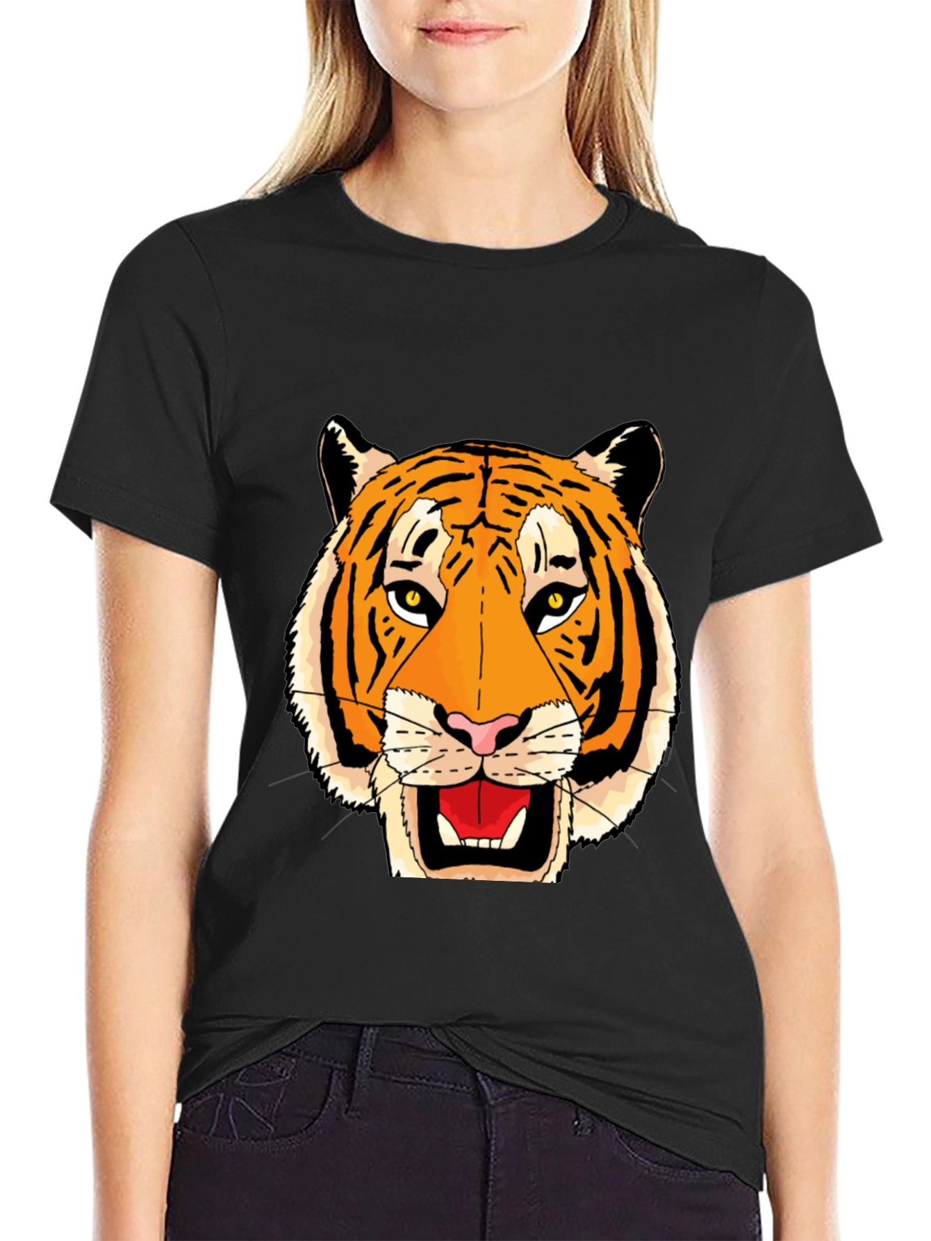 Black Black T-Shirt with Bold Tiger Face Graphic view 2